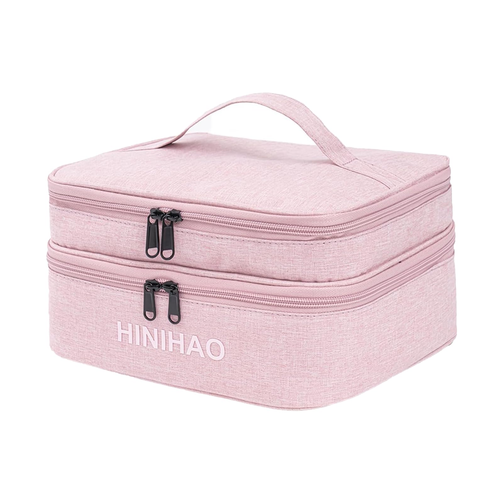 Portable Travel Makeup Bag with Handle & Adjustable Dividers - Double Layer Cosmetic Organizer with Brush Storage - Pink Small Makeup Pouch for Women | Perfect for Travel, Gym & Daily Beauty Essentials