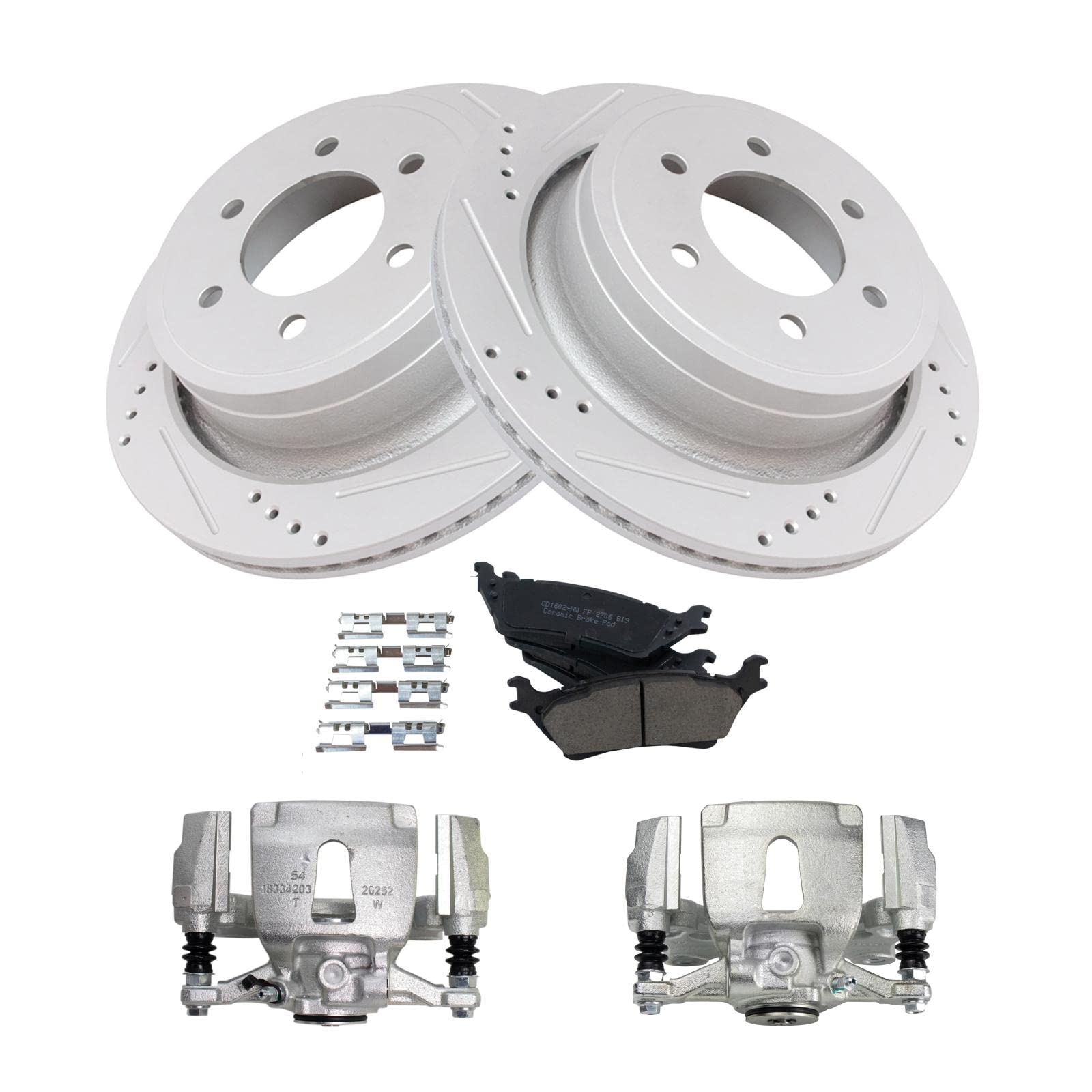 Premium TRQ Rear Performance Brake Pad & Rotor Kit - Ceramic Vented G-Coated Brake Caliper Set for 2015-2018 Ford F-150 | Heavy-Duty Truck Braking System for Towing & Off-Road Use