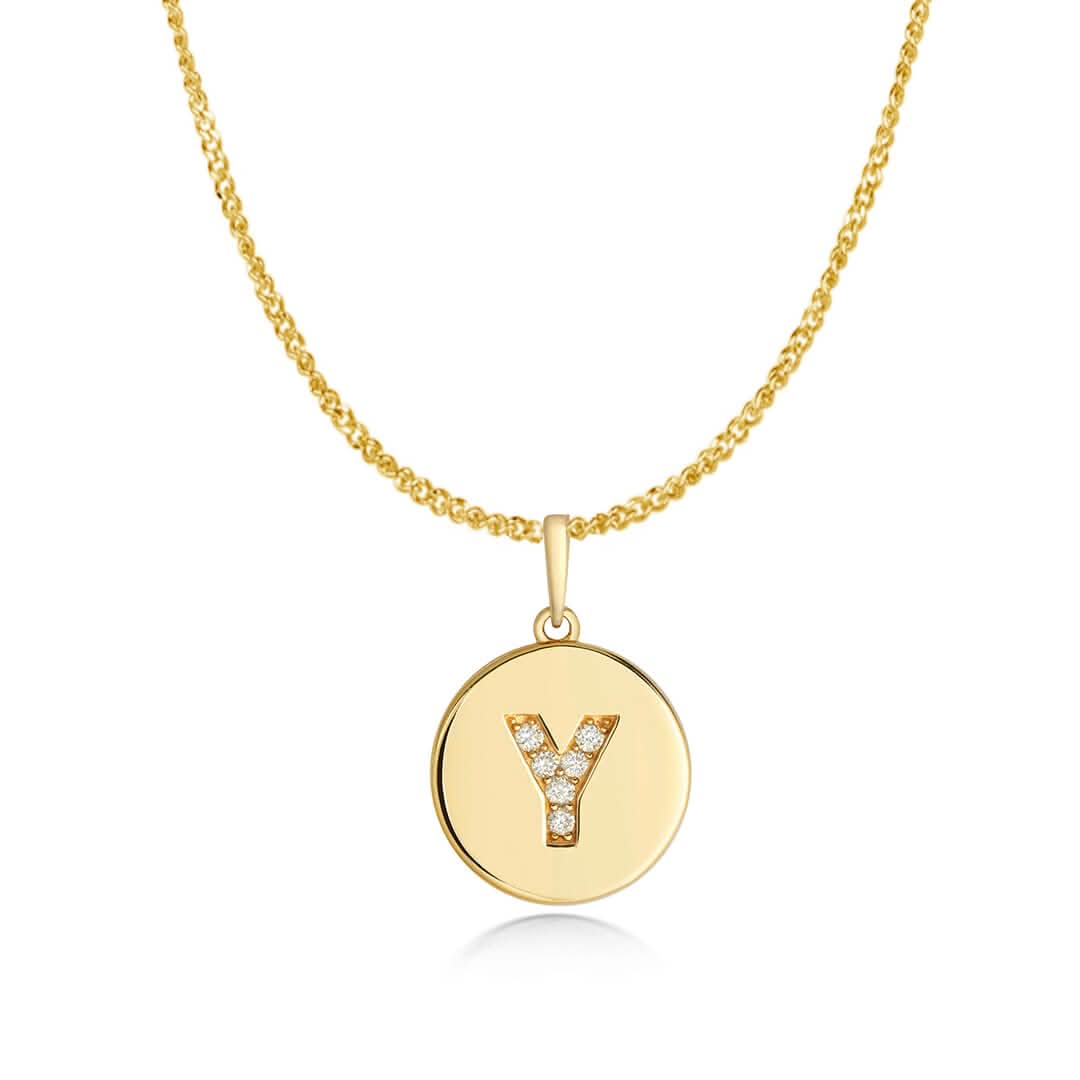 Personalized Diamond Initial Necklace - 14K Solid Gold Disc Pendant from A to Z - Perfect for Birthdays, Anniversaries & Gifts