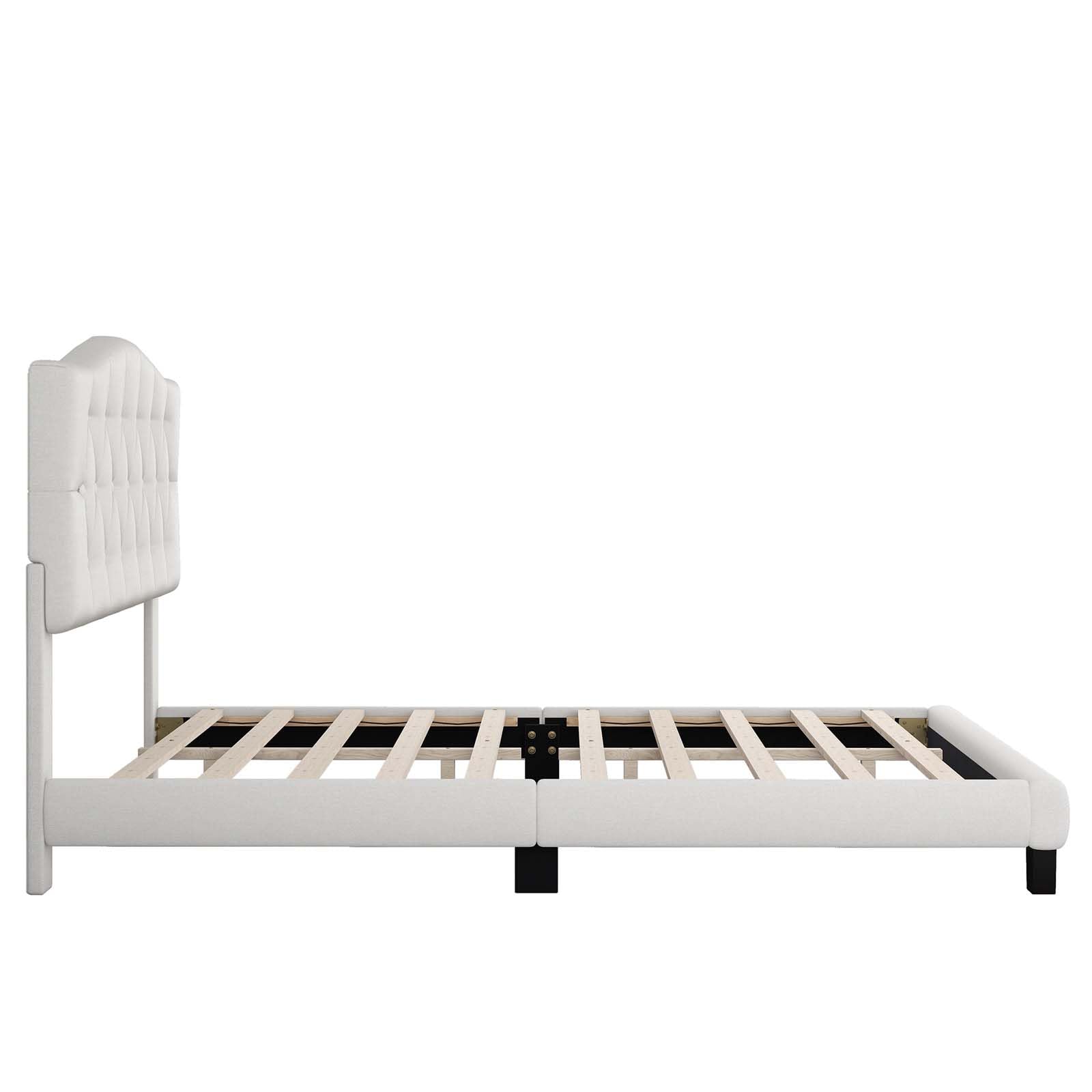 King Size Linen Upholstered Platform Bed Frame with Tufted Headboard - Sturdy Wooden Slat Support, Noise Free Design, No Box Spring Needed, Under Bed Storage Space - Perfect for Master Bedroom, Guest Room, Kids Room and Teen Bedroom (King)