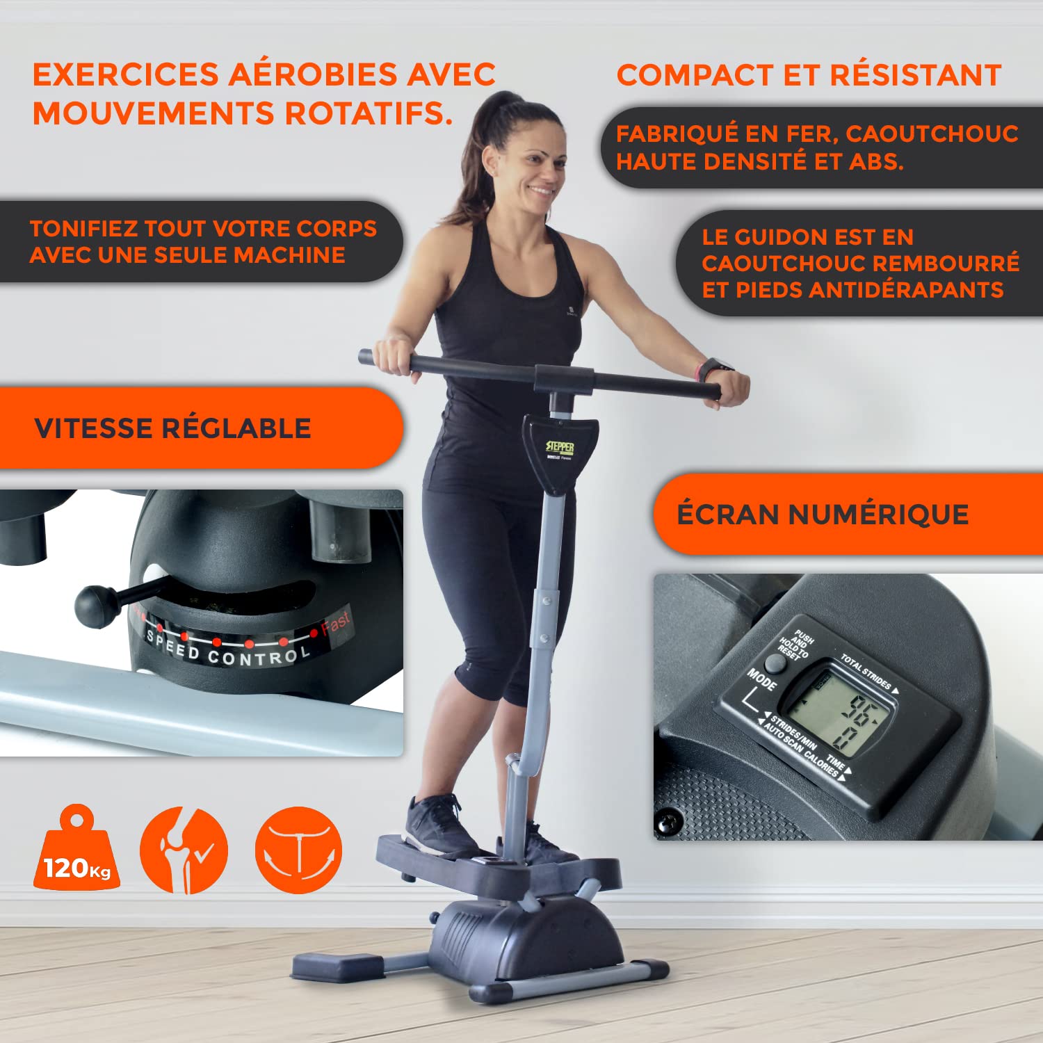 Bonplus BP Stepper Fitness Cardio Twister Machine with LED Display - Home Workout Equipment for Legs, Buttocks, Waist, Abs & Arms - Max Weight 120kg - Perfect for Cardio, Toning & Indoor Fitness Training