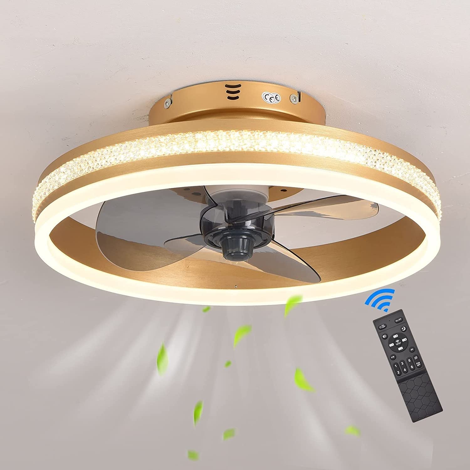 Modern LED Dimmable Ceiling Fan with Light - Remote Control & Timer Function - Gold/Black Finish - Perfect for Living Room, Bedroom, Kitchen & Dining Room - Energy Efficient Cooling & Ambient Lighting Solution