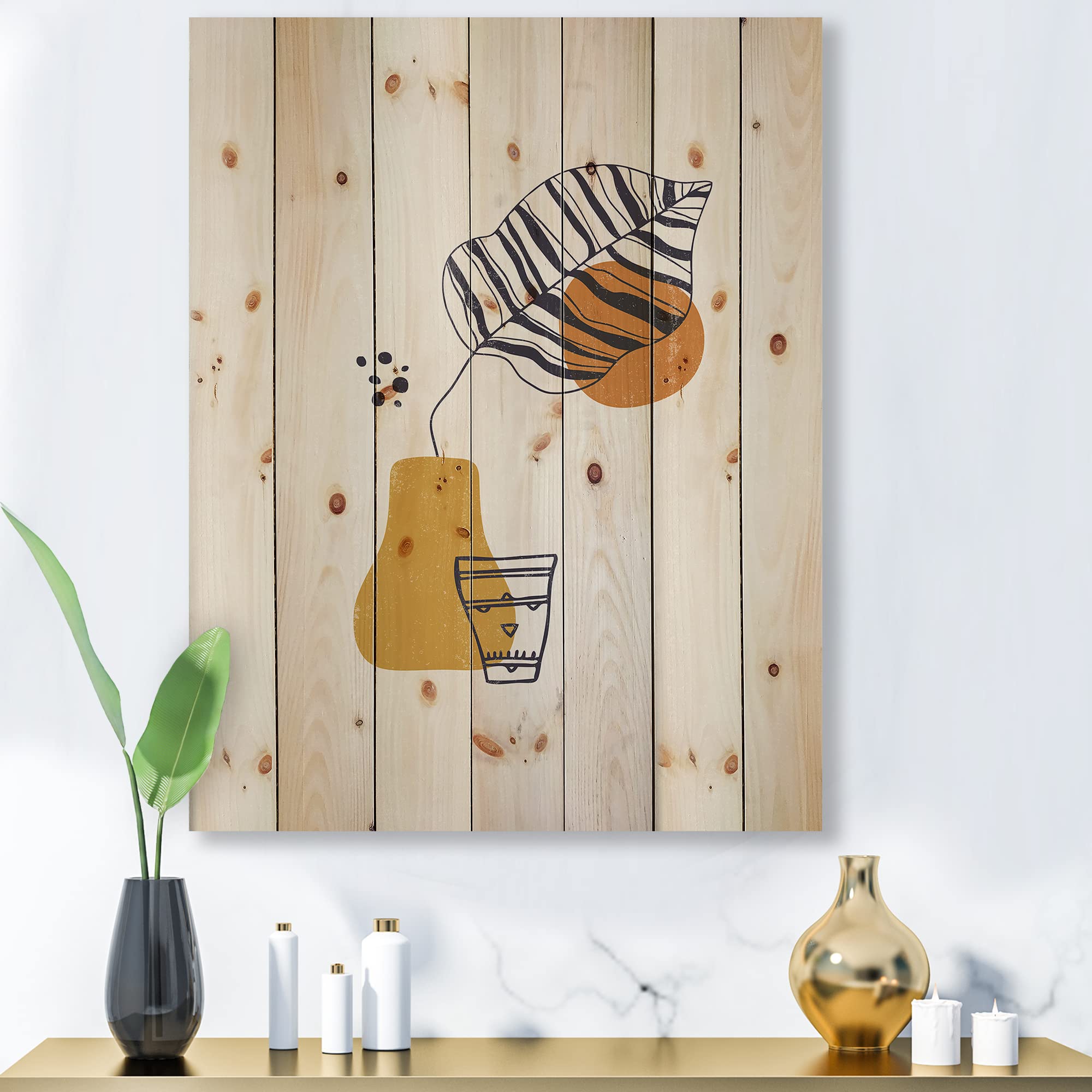 Minimalist Leaf Wood Wall Art - Blue Floral Pine Decor for Modern Homes