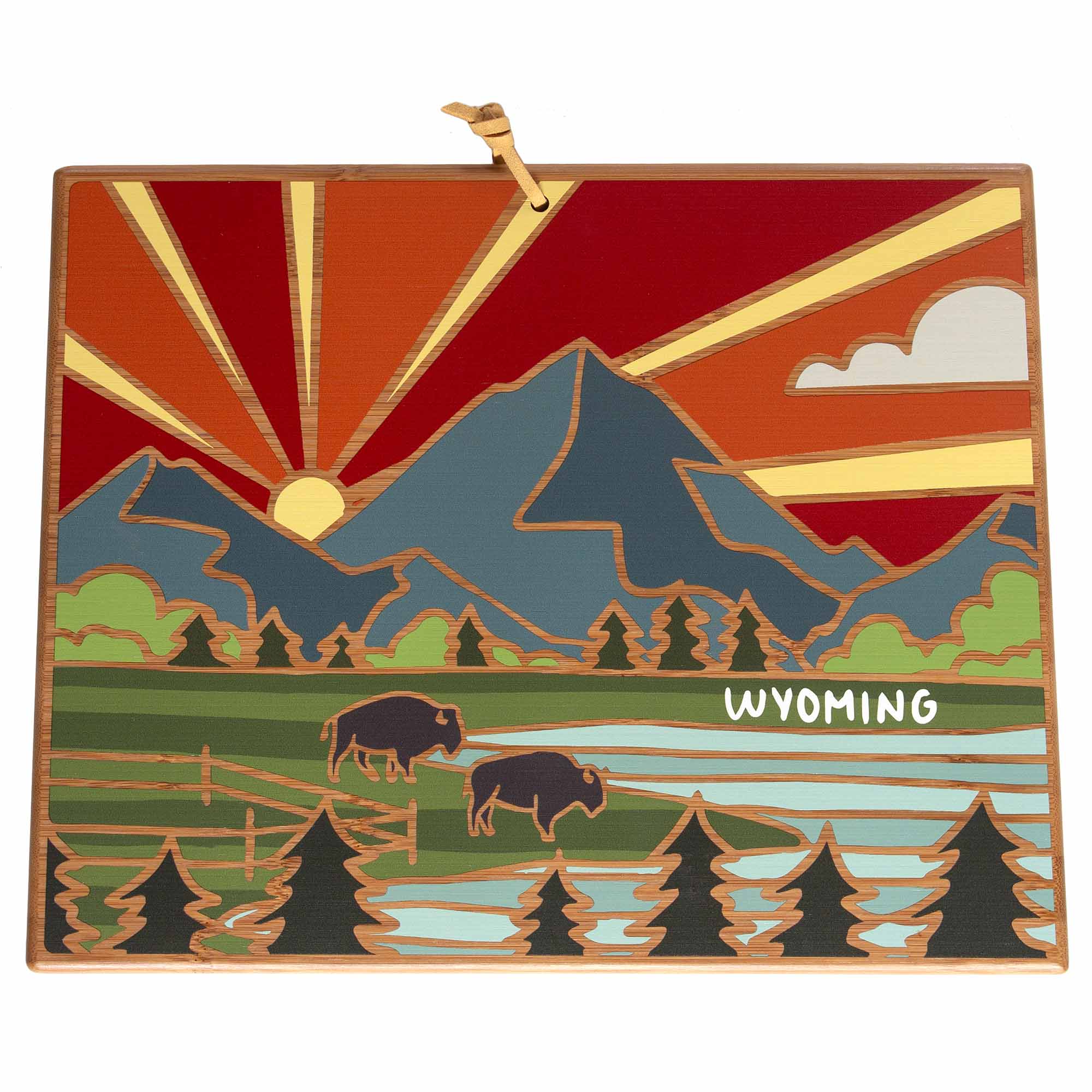 Handcrafted Wyoming Themed Cutting Board with Summer Stokes Art - Perfect for Kitchen Decor, Gift Giving & Rustic Home Style
