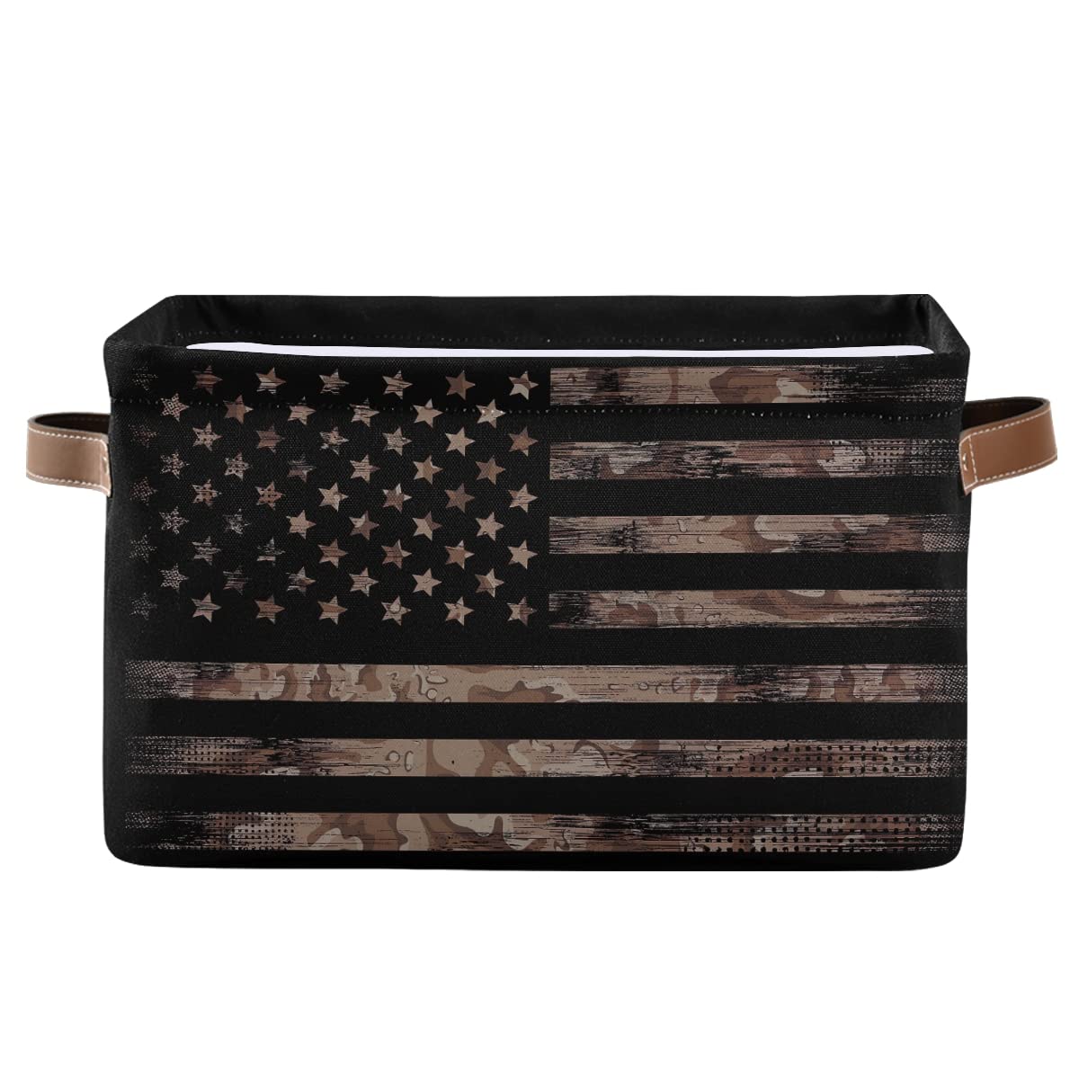TSENQUE Large Collapsible Storage Bins with American Flag Camouflage - Foldable Canvas Storage Baskets for Toys, Clothes & Pantry Organization - Perfect for Kids' Rooms, Closets & Home Storage Solutions