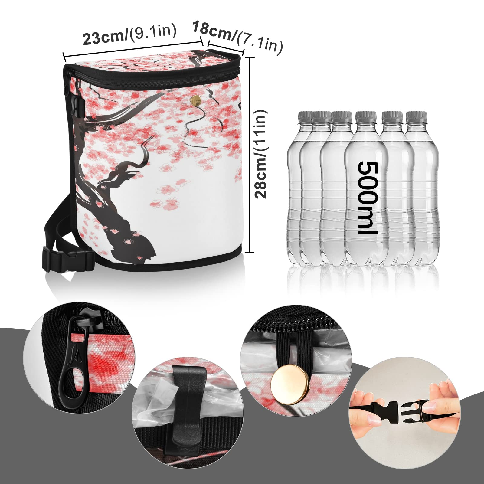 Senya Leak-Proof Hanging Car Trash Can - Japanese Cherry Blossom Design Car Garbage Bin with Organizer Bag | Perfect for Road Trips, Commuting & Keeping Your Vehicle Clean
