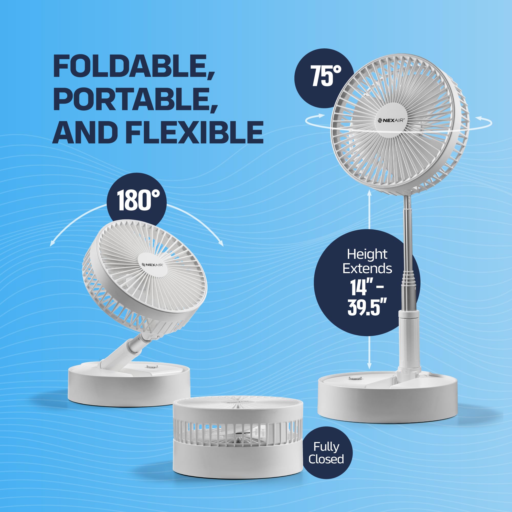 Foldable Oscillating Fan with Remote Control - 4 Speed Adjustable Height (14”–40