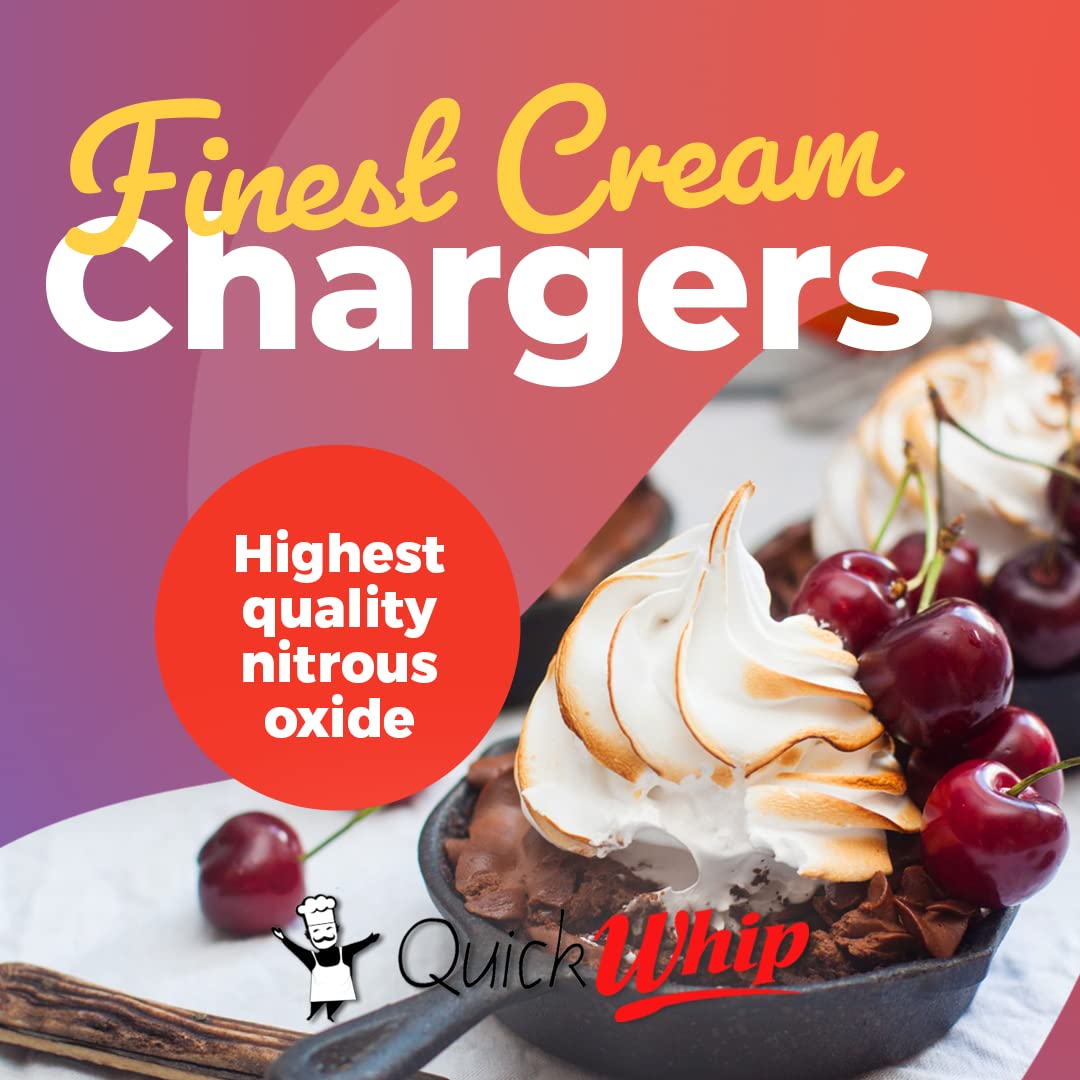 QuickWhip Pro 100 Whipped Cream Chargers (600 Cartridges - 6 Boxes of 100) - 9g Food Grade N2O for Professional & Home Use - Compatible with Standard Cream Dispensers - Perfect for Desserts, Coffee Toppings & Cocktail Garnishes