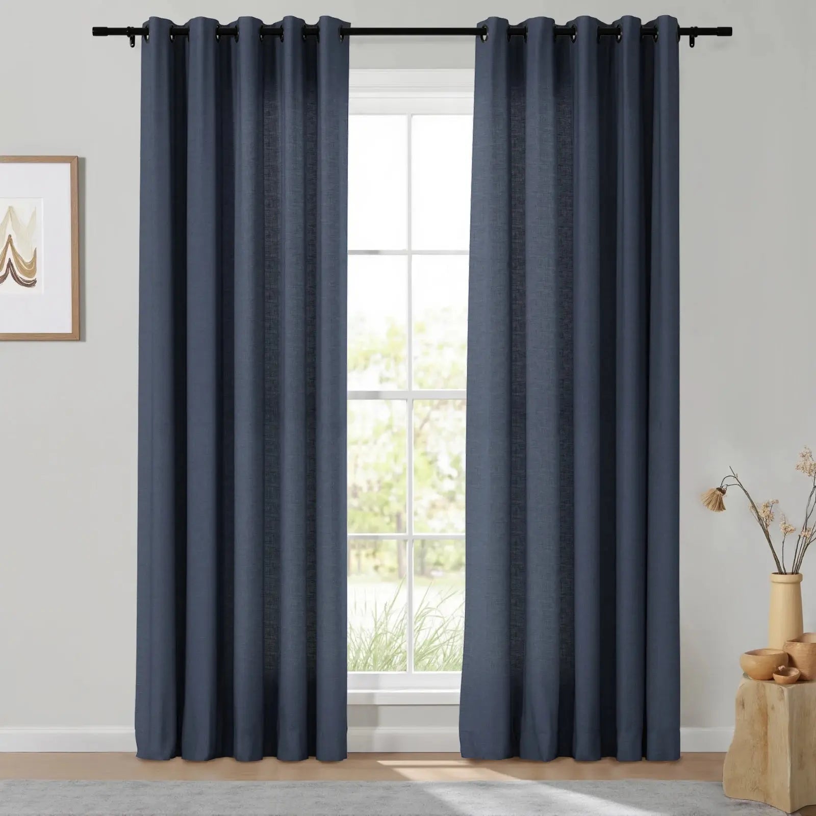 Isabella Heavyweight Cotton Grommet Curtains - Blackout Drapes for Living Room & Bedroom - Noise Reducing Thermal Insulated Window Panels (Set of 2)