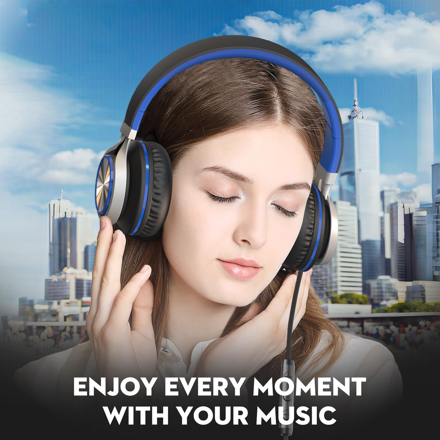 USB C Wired Headphones with Microphone & Volume Control, Over-Ear Stereo Headset for iPhone 15/16 Pro, Smartphones, Chromebook, Laptop & Tablets - Foldable Design for Travel, Gaming & Office Use