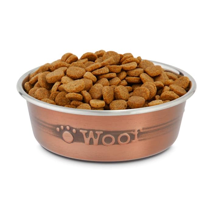 Harmony Copper Woof Stainless Steel Dog Bowl - 2 Cup Capacity, Non-Slip Pet Food & Water Dish for Small to Medium Dogs - Perfect for Home, Travel & Outdoor Use