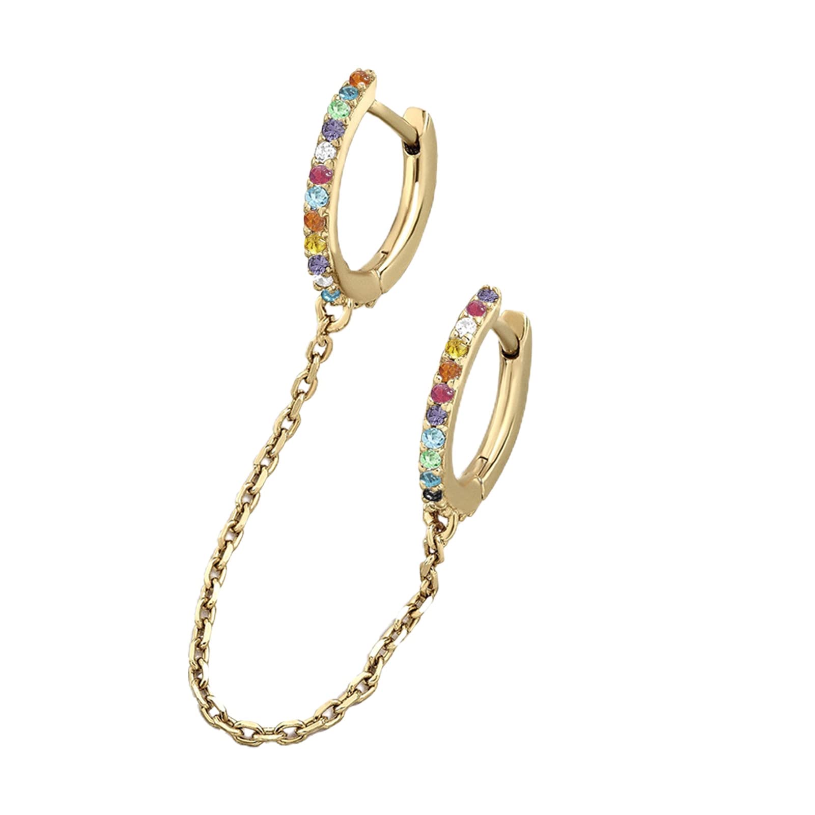 1Pc Double Ring Rhinestone Chain Earrings - Shining Decorative Ear Jewelry for Women, Party, Wedding & Evening Events