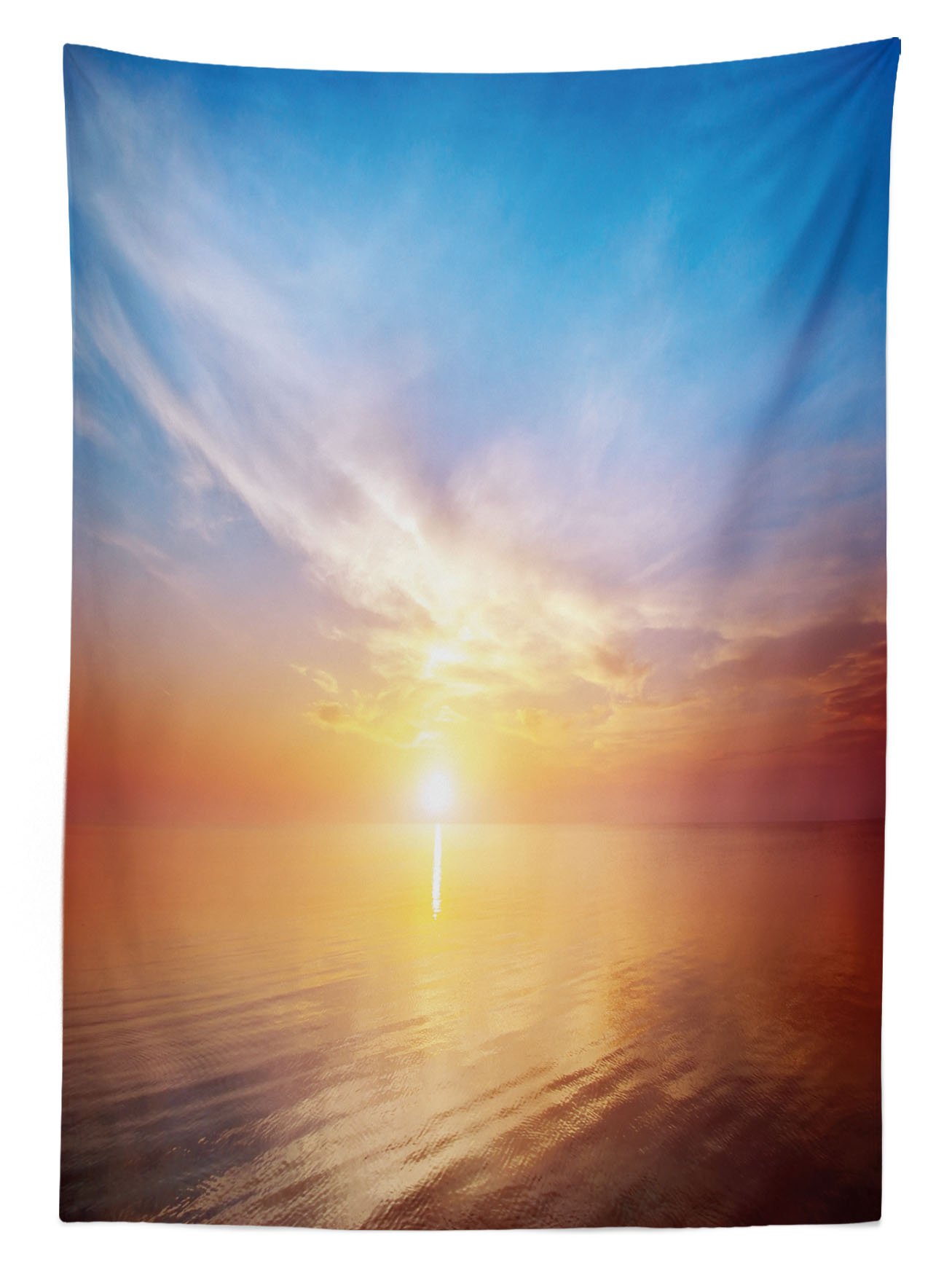 Ambesonne Sunrise Waterproof Outdoor Tablecloth - 58x120 Inch Orange & Blue Coastal Design, Machine Washable Picnic Table Cover for Beach Parties, Backyard BBQs, and Summer Gatherings