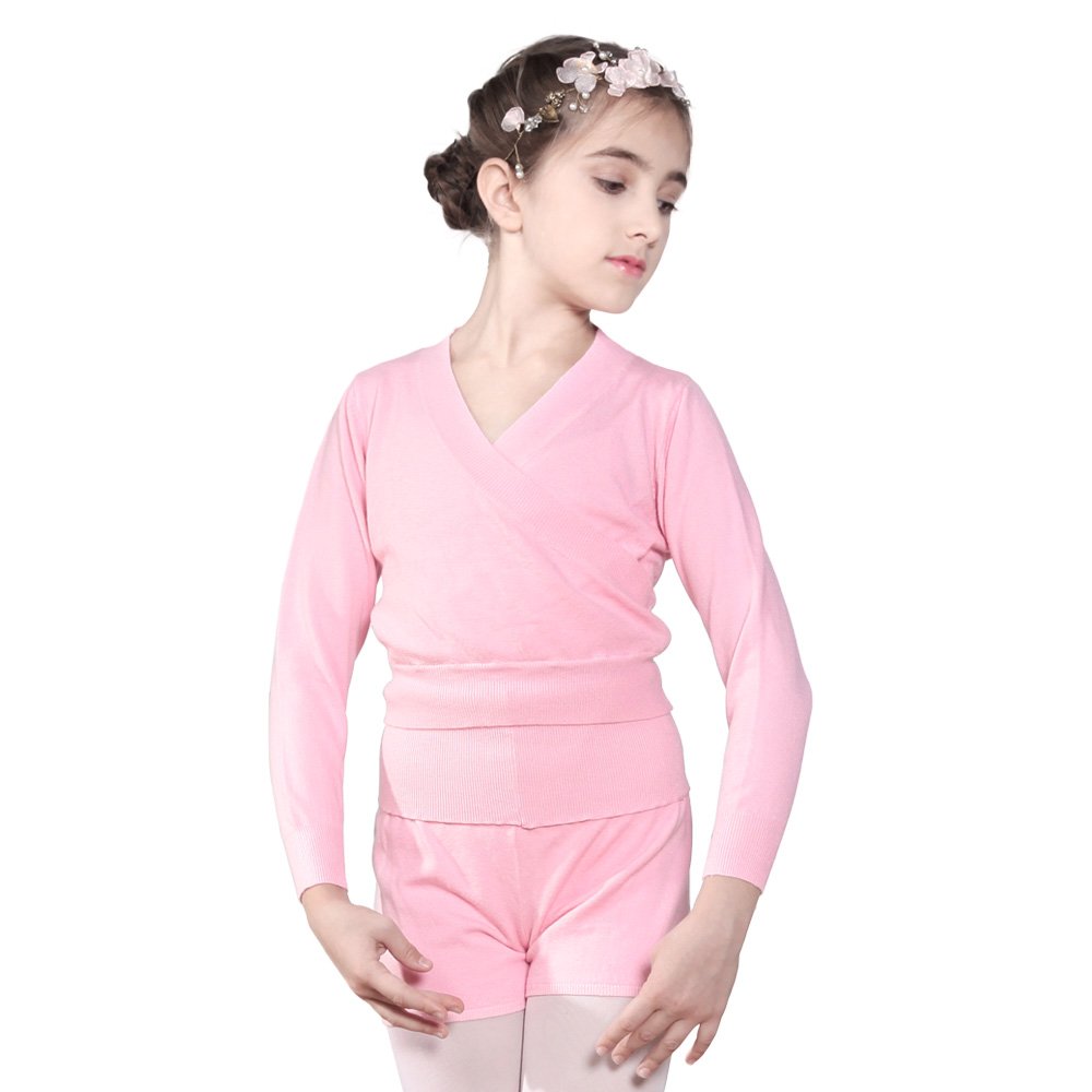 Kids' Long Sleeve Cross Front Dance Sweater - Warm Up Practice Top for Ballet, Jazz & Contemporary - Soft Stretch Comfort for Dance Class & Performance