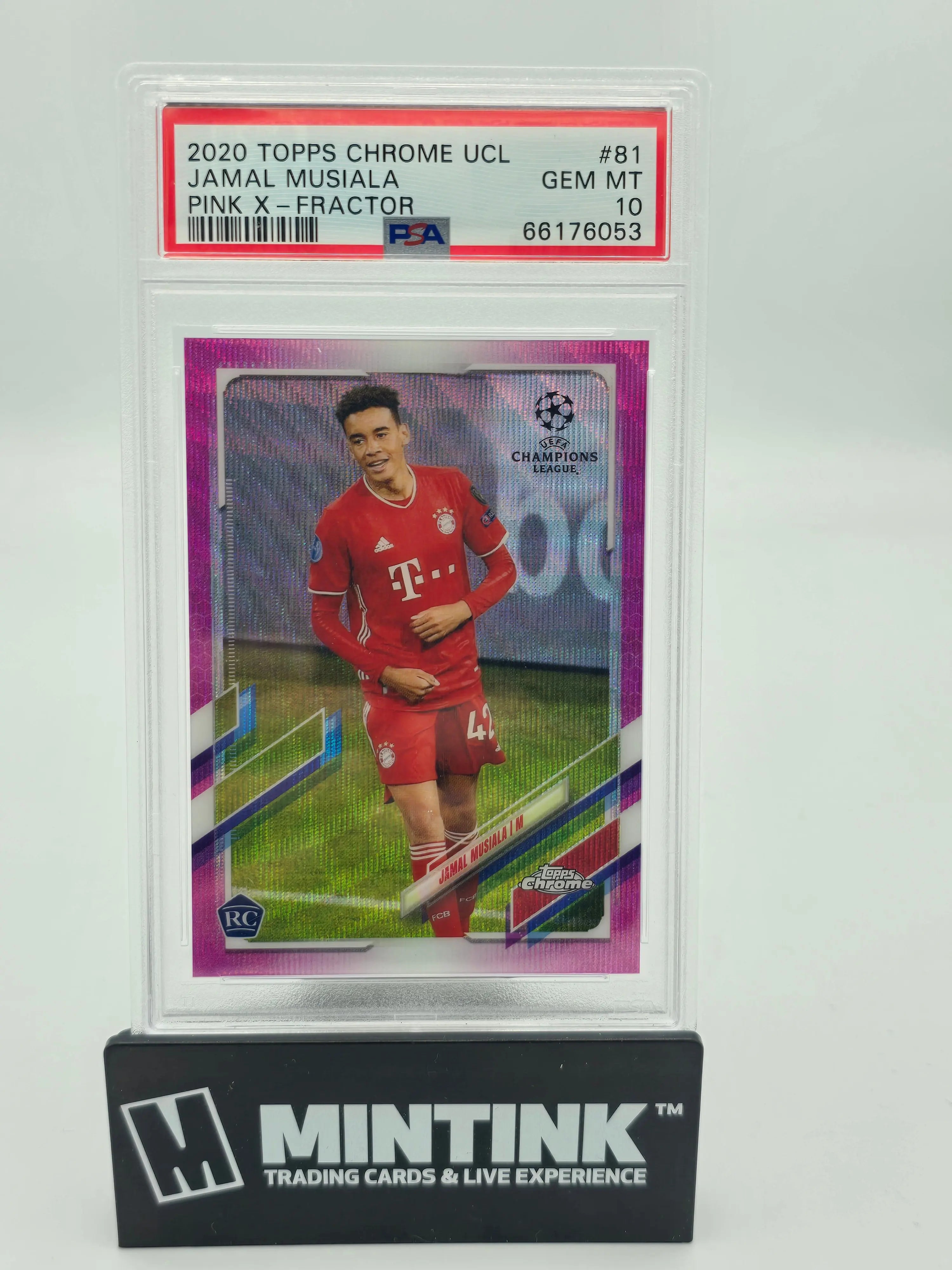 2020 Topps Chrome UEFA Champions League Jamal Musiala Rookie Card Pink X-Fractor PSA 10 Gem Mint - Perfect for Soccer Collectors, Sports Memorabilia Displays & Investment Collections