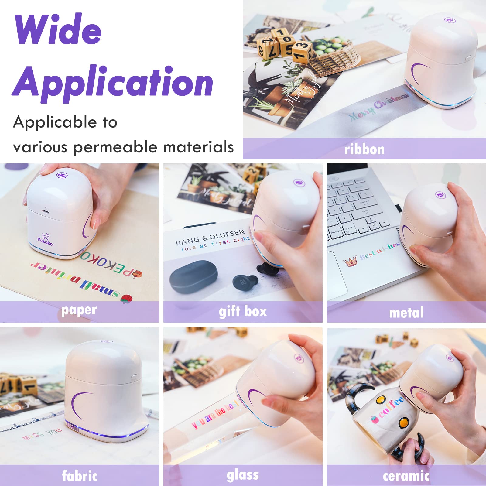 PEKOKO Portable Mini Handheld Inkjet Printer - Wireless Barcode & Label Printer, 1200dpi High Resolution for Home, Office & Retail Use