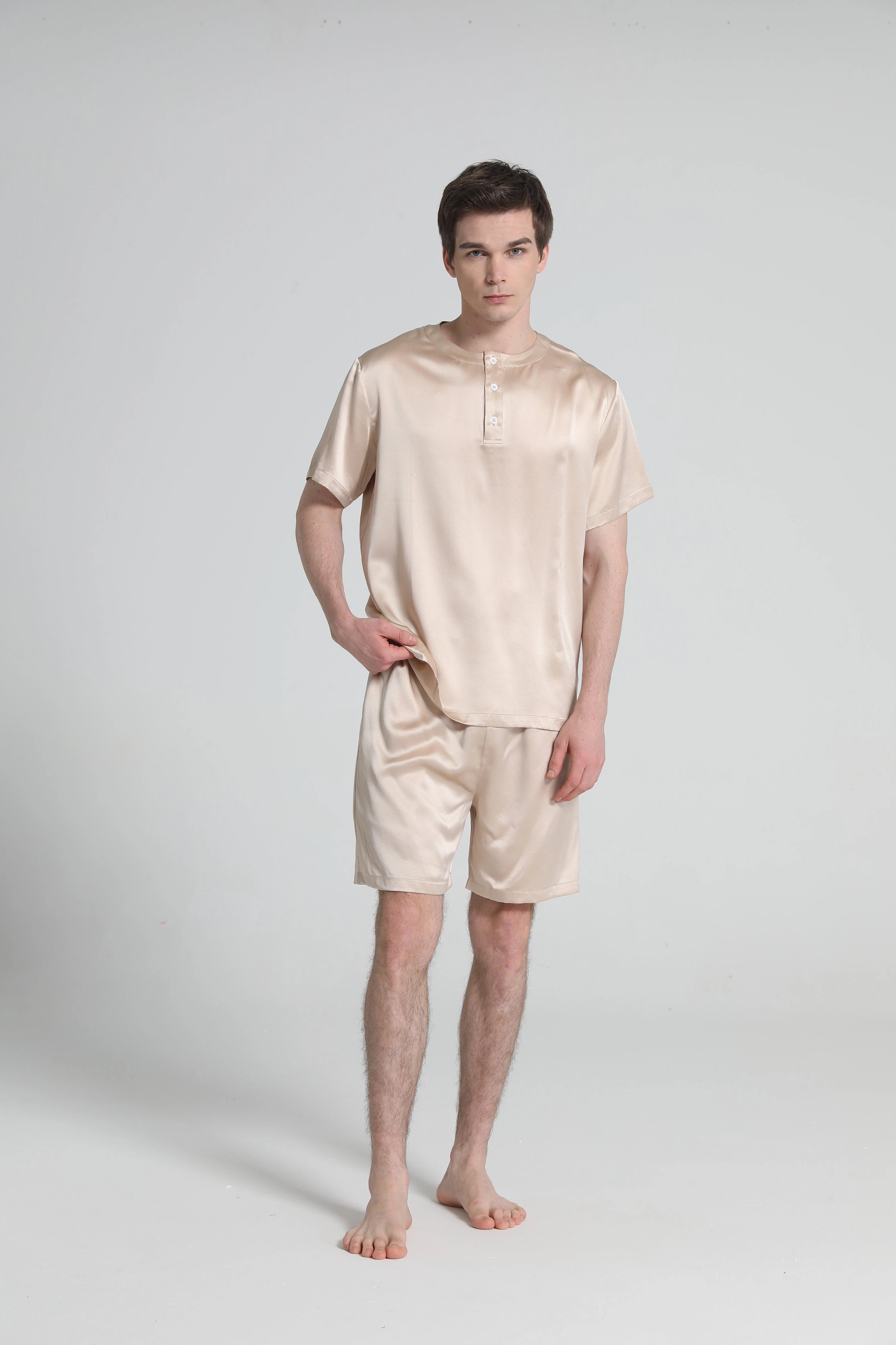 Men's Comfortable Crew Neck Short Sleeve Pajama Set - Soft Cotton Sleepwear for Lounge & Nighttime Relaxation at Home