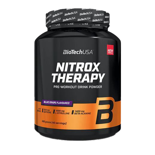 BioTechUSA Nitrox Therapy Pre-Workout Supplement - Bluegrape Flavor, 680g for Enhanced Energy & Performance | Gym, Fitness & Bodybuilding
