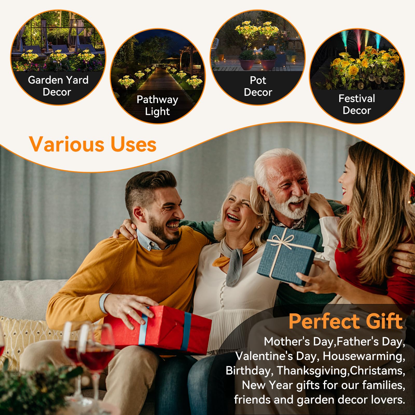 Solar Garden Lights with Carnation Flower - Waterproof IP65 for Outdoor Decor & Gifts