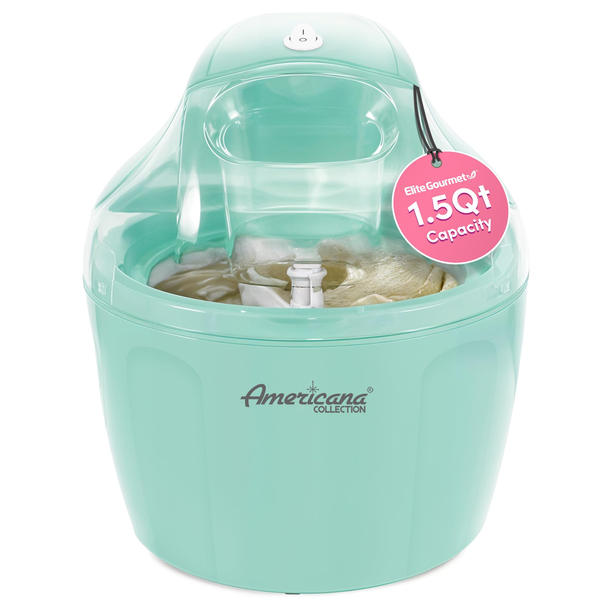 Americana EIM-1400M 1.5 Quart Electric Ice Cream Maker - Automatic Homemade Ice Cream, Gelato, Frozen Yogurt & Sorbet Machine - No Salt Needed with Ingredient Chute & Recipe Book - Perfect for Parties, Family Gatherings & Summer Treats