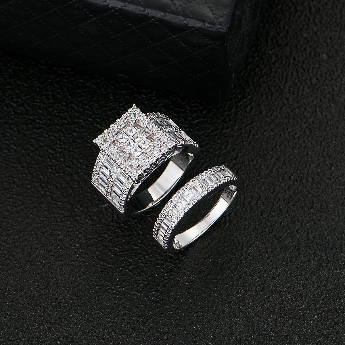 Elegant White Gold Cubic Zirconia Wedding Ring Set for Women - Fashionable Silver Engagement Rings - Perfect for Weddings, Anniversaries & Romantic Proposals