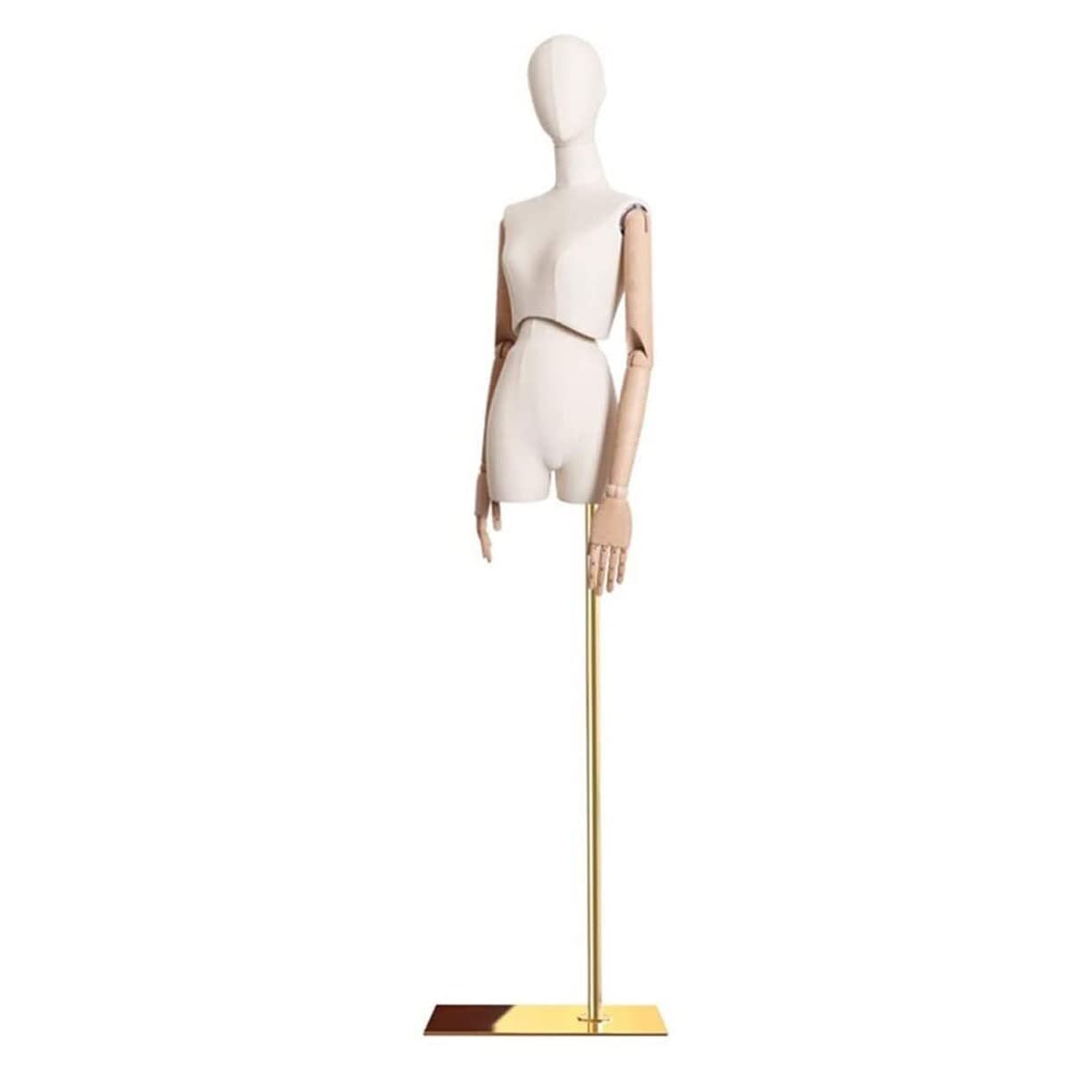Professional Adjustable Dress Form Mannequin with 3-Section Wooden Arms & Metal Square Base - Gold Torso for Tailoring, Fashion Design, Clothing Display & Boutique Showcase
