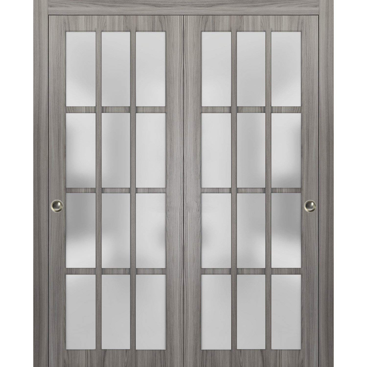 Felicia 3312 36x80 Inch Sliding Closet Doors - Frosted Glass 12 Lites Bypass Design in Ginger Ash Gray | Solid Wood Bedroom Wardrobe Doors with Top Mount Rails & Hardware Set | Perfect for Modern Master Bedrooms & Walk-In Closets