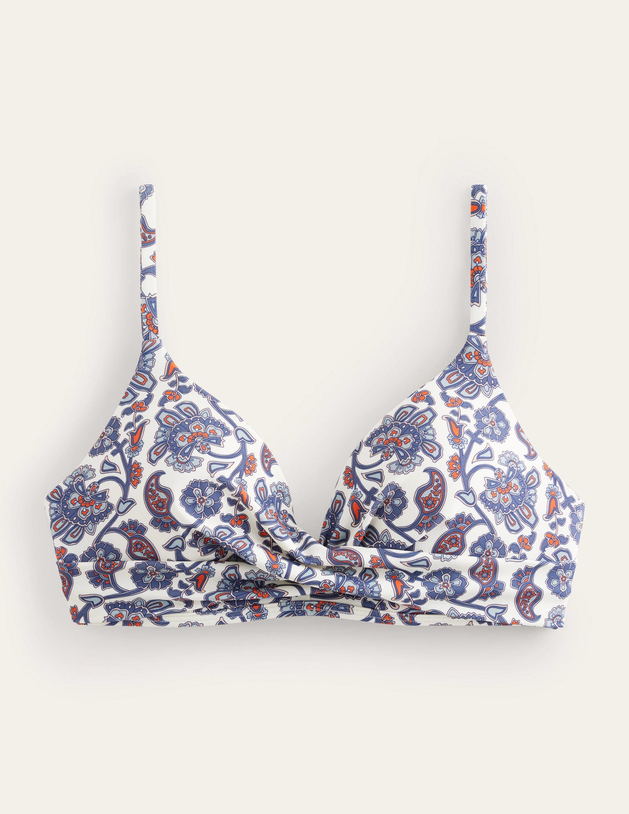 Capri Cup Size Bikini Top - Ivory & Blue Paisley Print - Sexy Swimwear for Beach, Pool & Summer Vacations