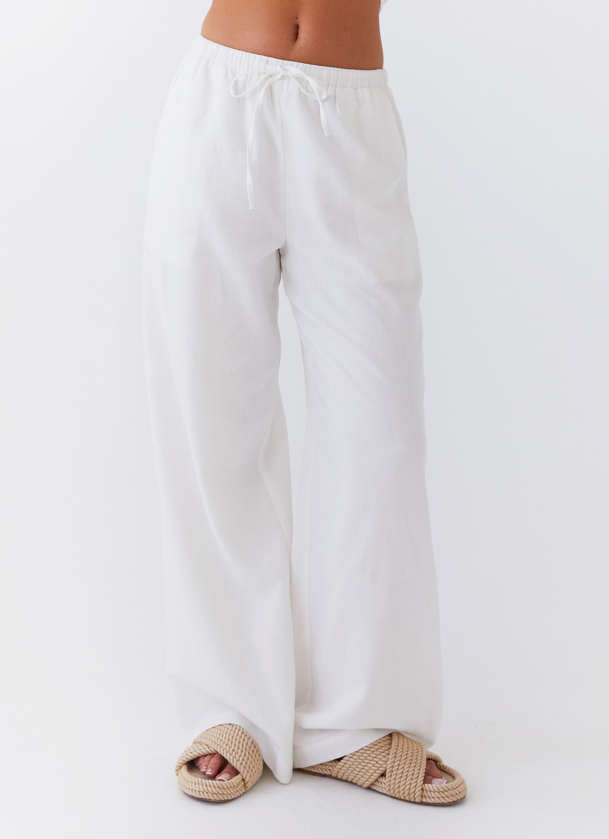 Fresh White Linen Pants for Women - Breathable Summer Casual Pants - Perfect for Beach, Travel, and Lounge Wear