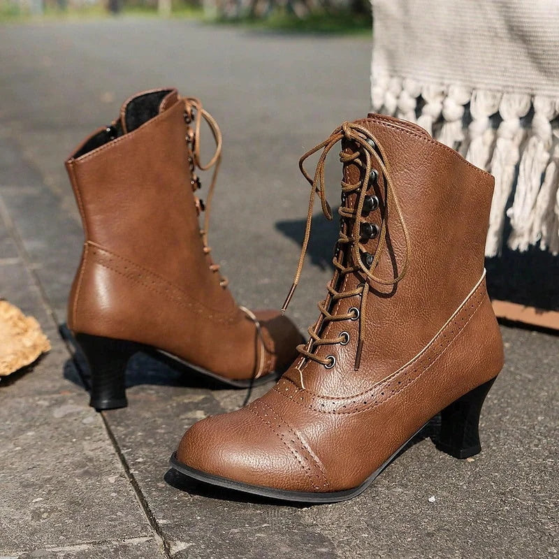 British Style Thick Heel Mid Calf Boots for Women - Fashionable Winter Ankle Boots with Comfortable Chunky Heel - Perfect for Office, Dating & Casual Outfits
