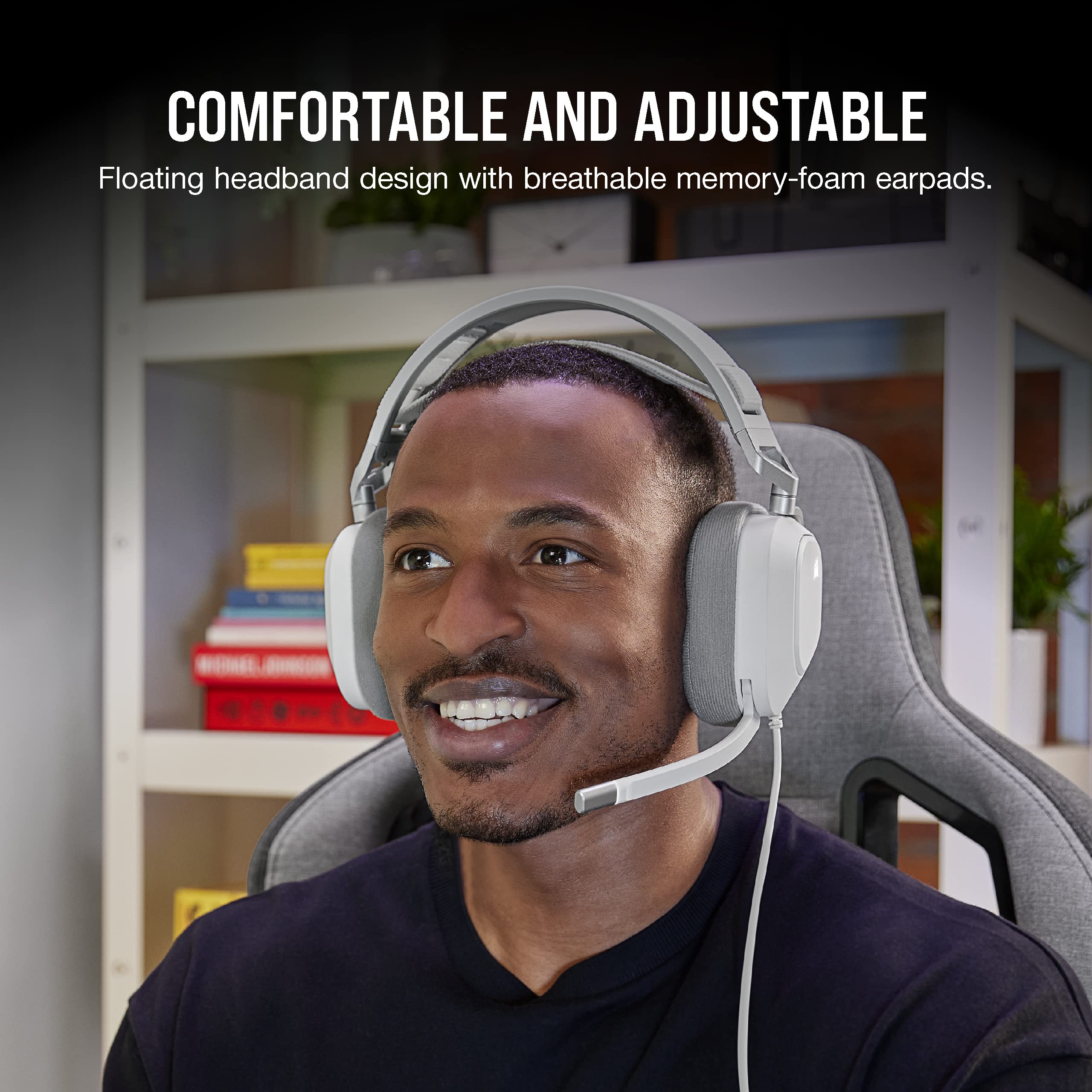 Corsair HS80 RGB USB Premium Gaming Headset with Dolby Audio 7.1 Surround Sound - Broadcast-Grade Mic, Memory Foam Earpads, Hi-Fi Sound for PC, PS5, Xbox - White | Perfect for Competitive Gaming & Streaming