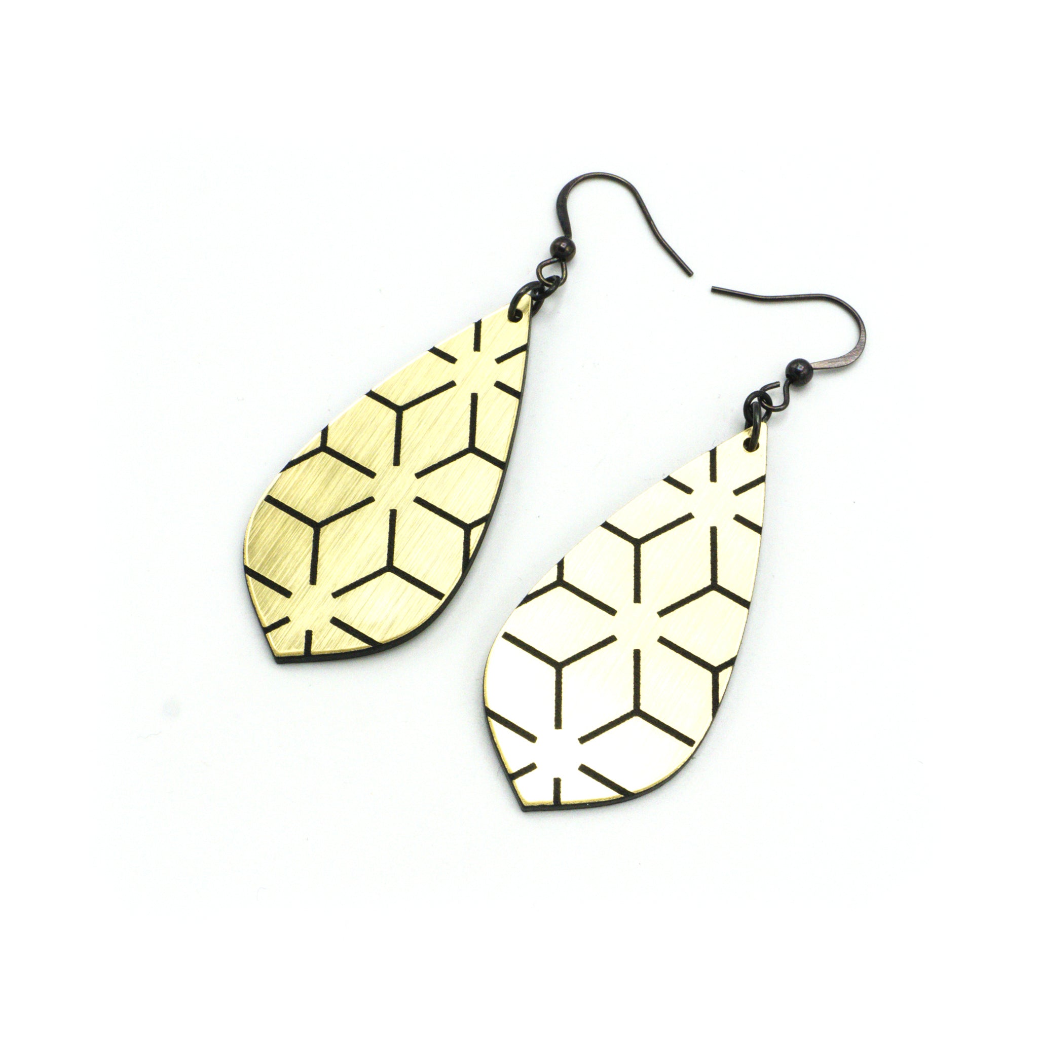 Gem Point [33] Acrylic Earrings - Brushed Gold & Black | Trendy Statement Jewelry for Women, Perfect for Parties & Everyday Wear