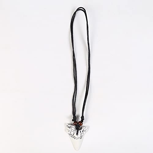 2Pcs Artificial Bone Carving Shark Tooth Pendant Necklace Set - Adjustable Leather Cord for Men, Surfer Jewelry - Perfect for Beach Parties, Summer Fashion & Prehistoric Style Accessories