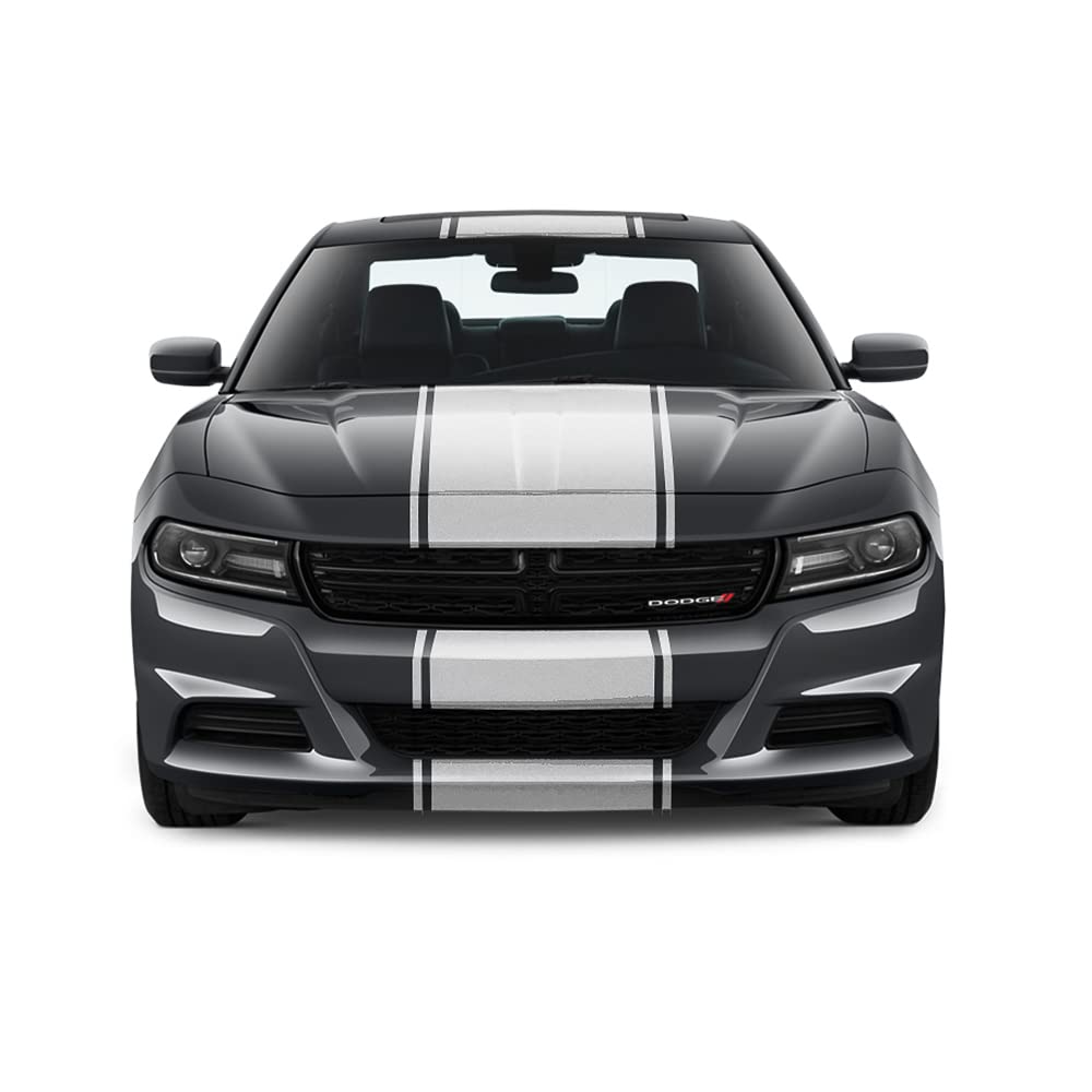 20-inch Racing Stripe Decals with Pins for Dodge Charger 2011-2022 - White Matte Vinyl Replacement Stickers - Perfect for Car Customization & Racing Enthusiasts