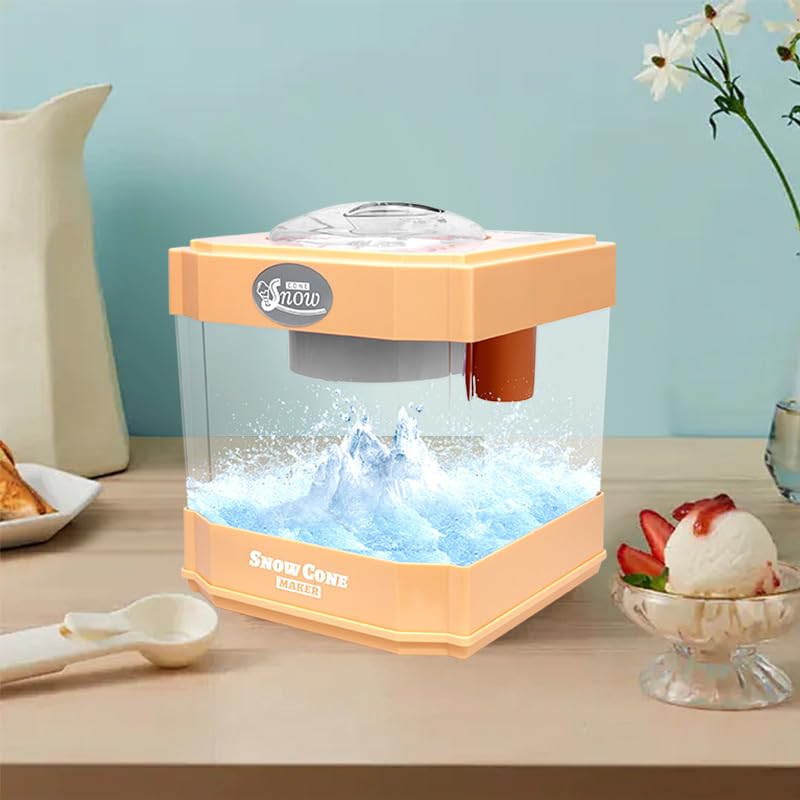 Portable Ice Maker Machine for Slushies & Frozen Drinks - Countertop Shaved Ice Maker with 2 Reusable Cups & Ice Scoop - Perfect for Parties, Summer Treats & Home Bars (Orange)
