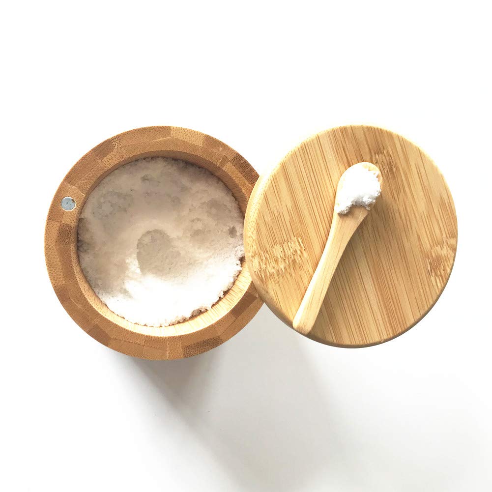 Eco-Friendly Bamboo Storage Box with Spoon - Perfect for Kitchen, Pantry & Bathroom Organization | Natural & Sustainable Home Storage Solution