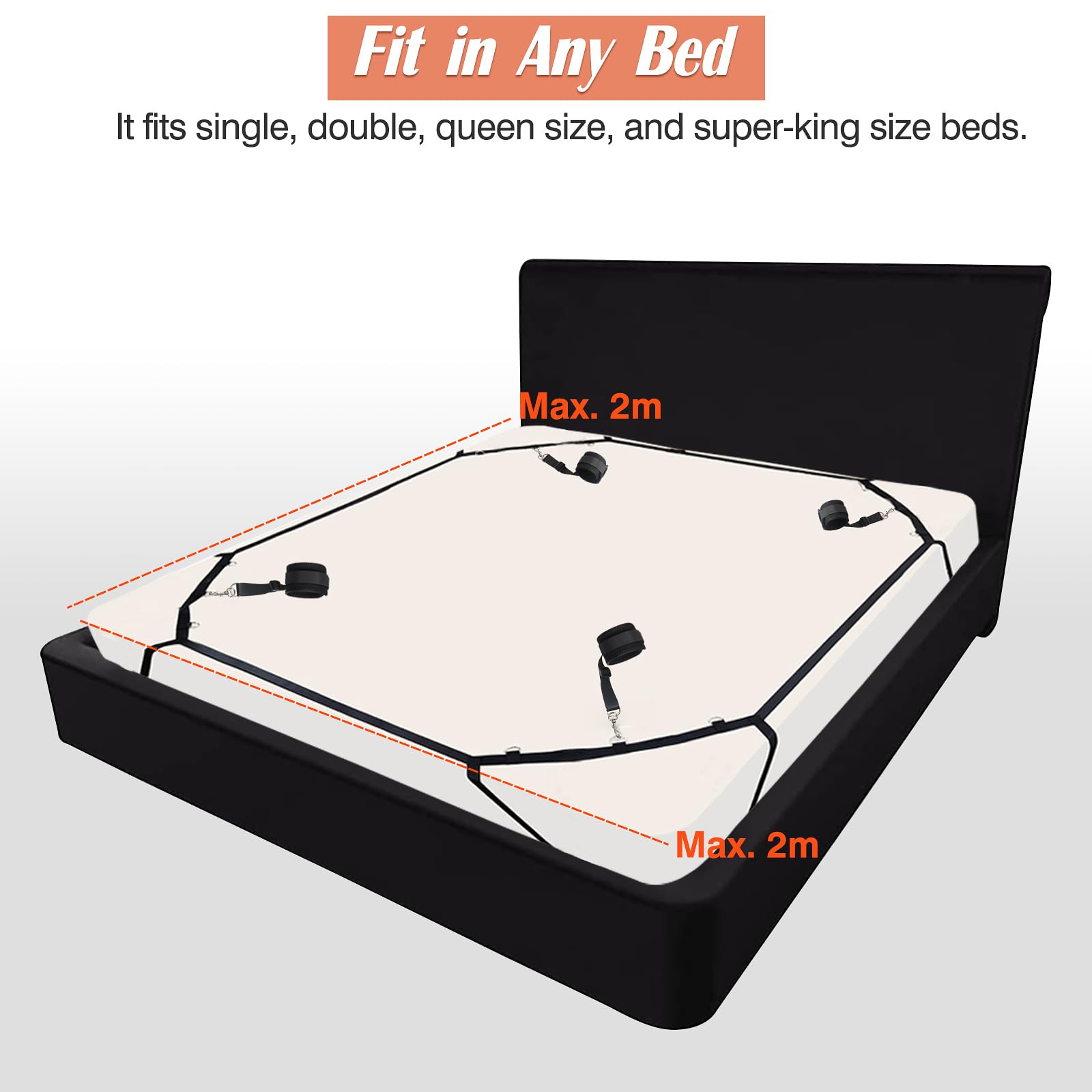 Premium BDSM Bondage Kit for Couples - Adjustable Bed Restraints Set with Handcuffs, Ankle Cuffs, Blindfold & Tickler | Strong Sex Straps Fit Thick Mattresses | Perfect for Spicing Up Your Bedroom, Role Play & Adult Games