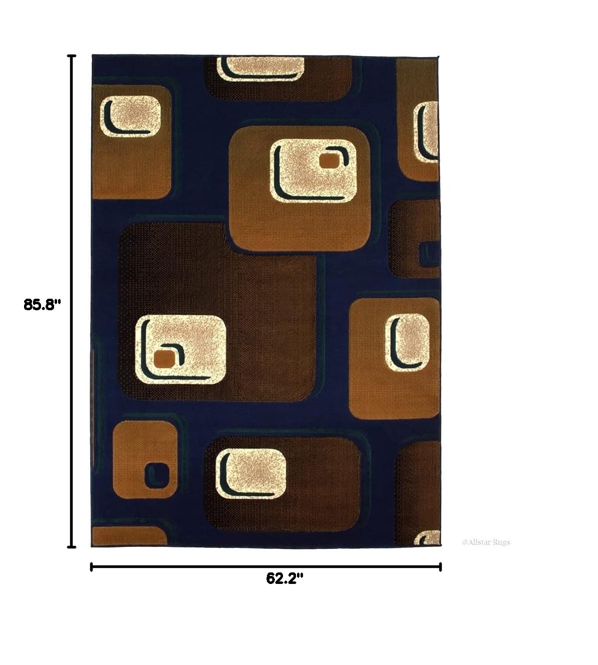 Allstar 5x7 Navy Blue & Mocha Modern Machine Carved Rectangular Accent Rug with Ivory Geometric Design - 5'2