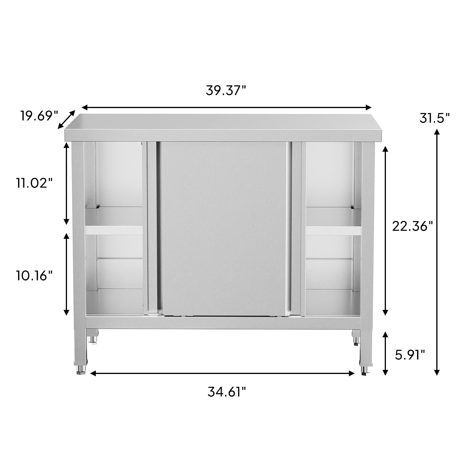 ROVSUN 39 x 19 Inch NSF Certified Stainless Steel Commercial Prep Table with 2 Sliding Cabinet Doors - Heavy Duty Metal Work Table for Restaurant Kitchen, Home, Hotel, Garage & Laundry - Perfect for Food Prep, Storage & Multi-Purpose Workspaces
