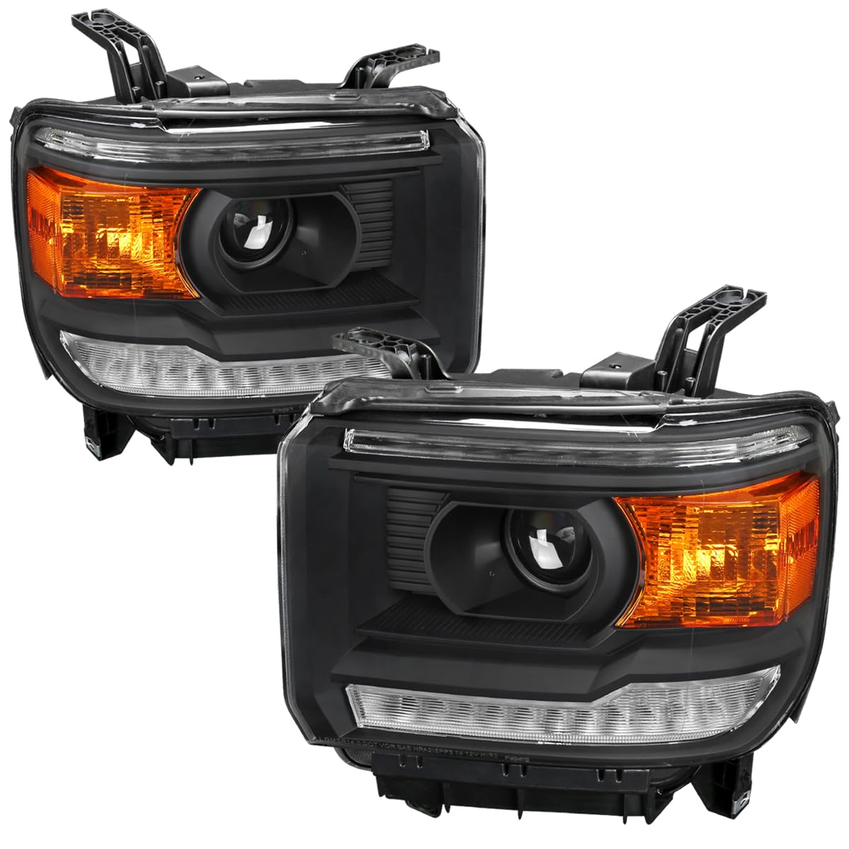 2014-2019 Chevy Silverado 1500 LED Projector Headlights with DRL - Black Housing - High Performance Replacement Headlamps for Night Driving & Off-Road Use