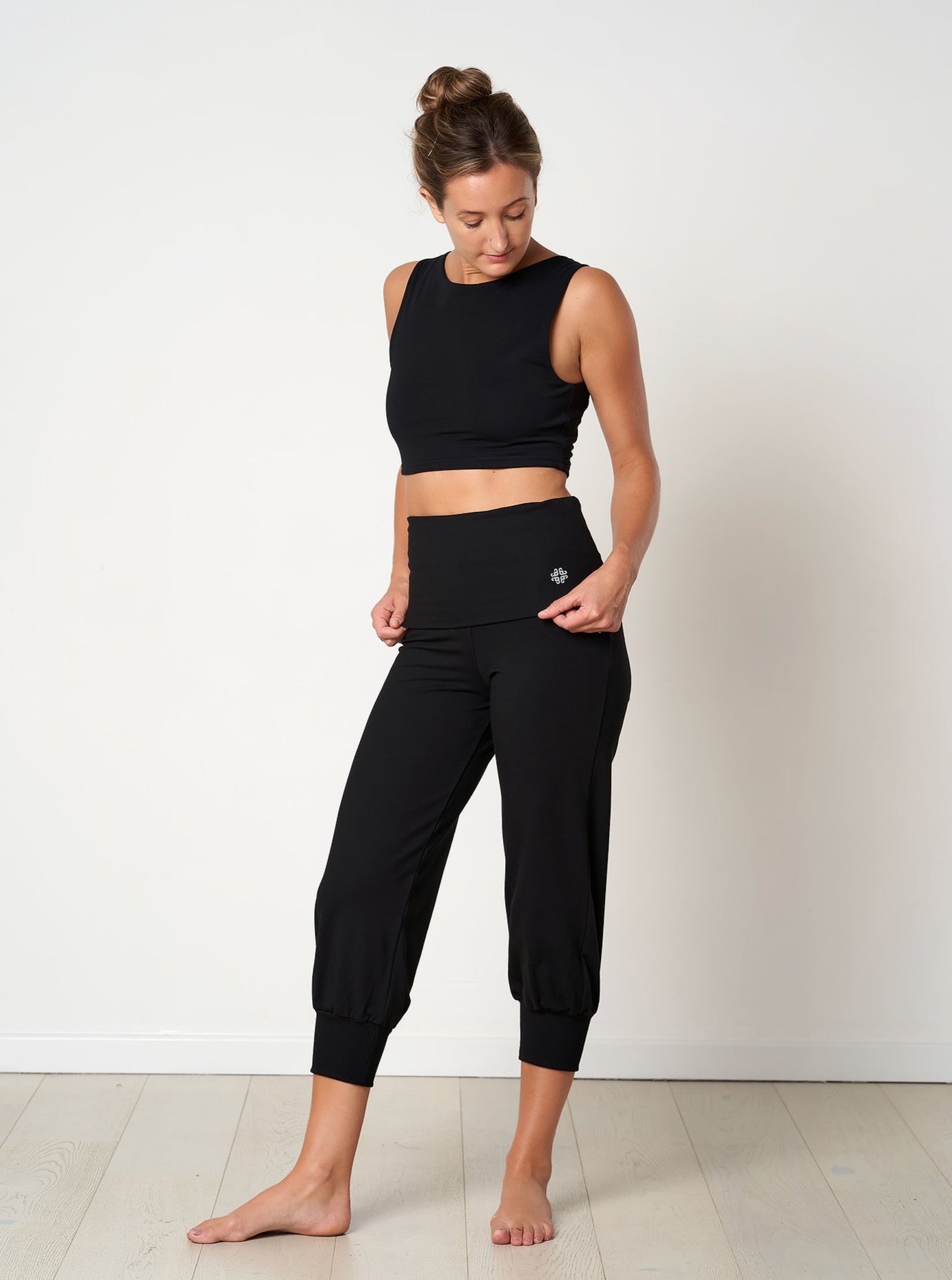 Gossypium Aspire Cropped Harem Pants - Black | Women's Casual Lounge Pants for Yoga, Home & Travel