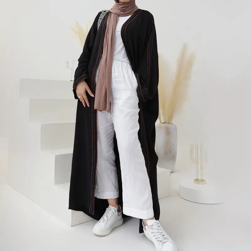 Elegant Embroidered Lace Cardigan Open Abaya Dress for Muslim Women - Modest Islamic Fashion for Prayer, Wedding & Special Occasions
