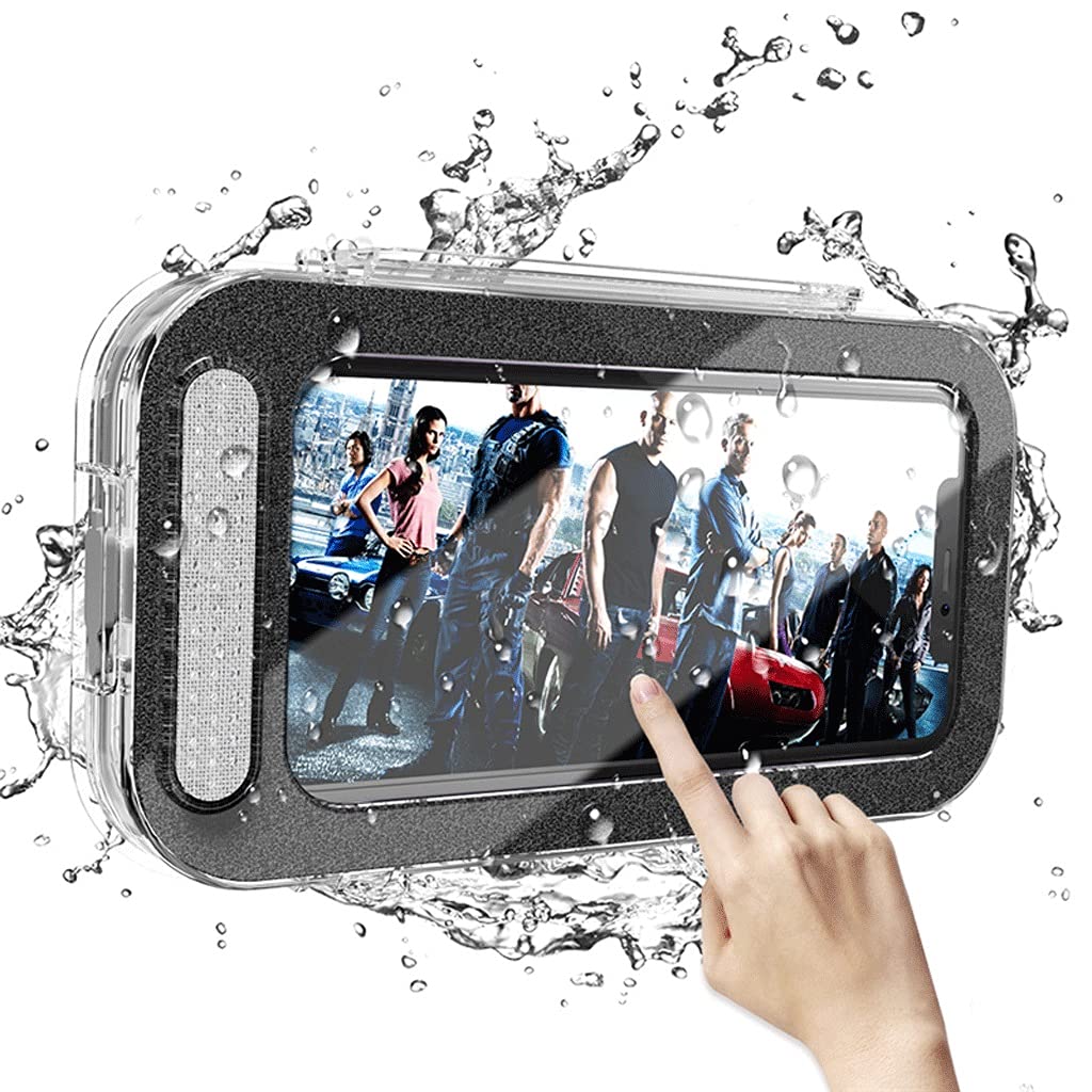 Waterproof Wall Mounted Phone Holder - Touch Screen Accessible Shower Phone Box with Self-Adhesive Seal for Bathroom, Kitchen & Gym Use