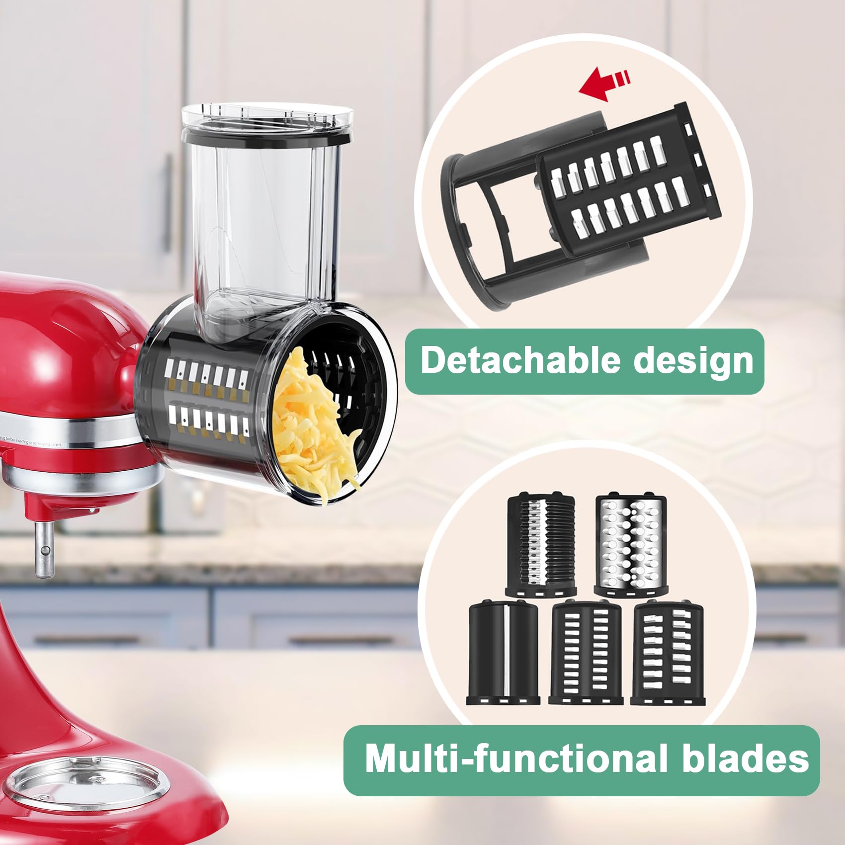 **KitchenAid Stand Mixer Pasta Maker & Cheese Grater Attachment Set – 5 Blades for Fresh Homemade Pasta, Slicing & Shredding – Perfect for Italian Dishes, Salads & Meal Prep**