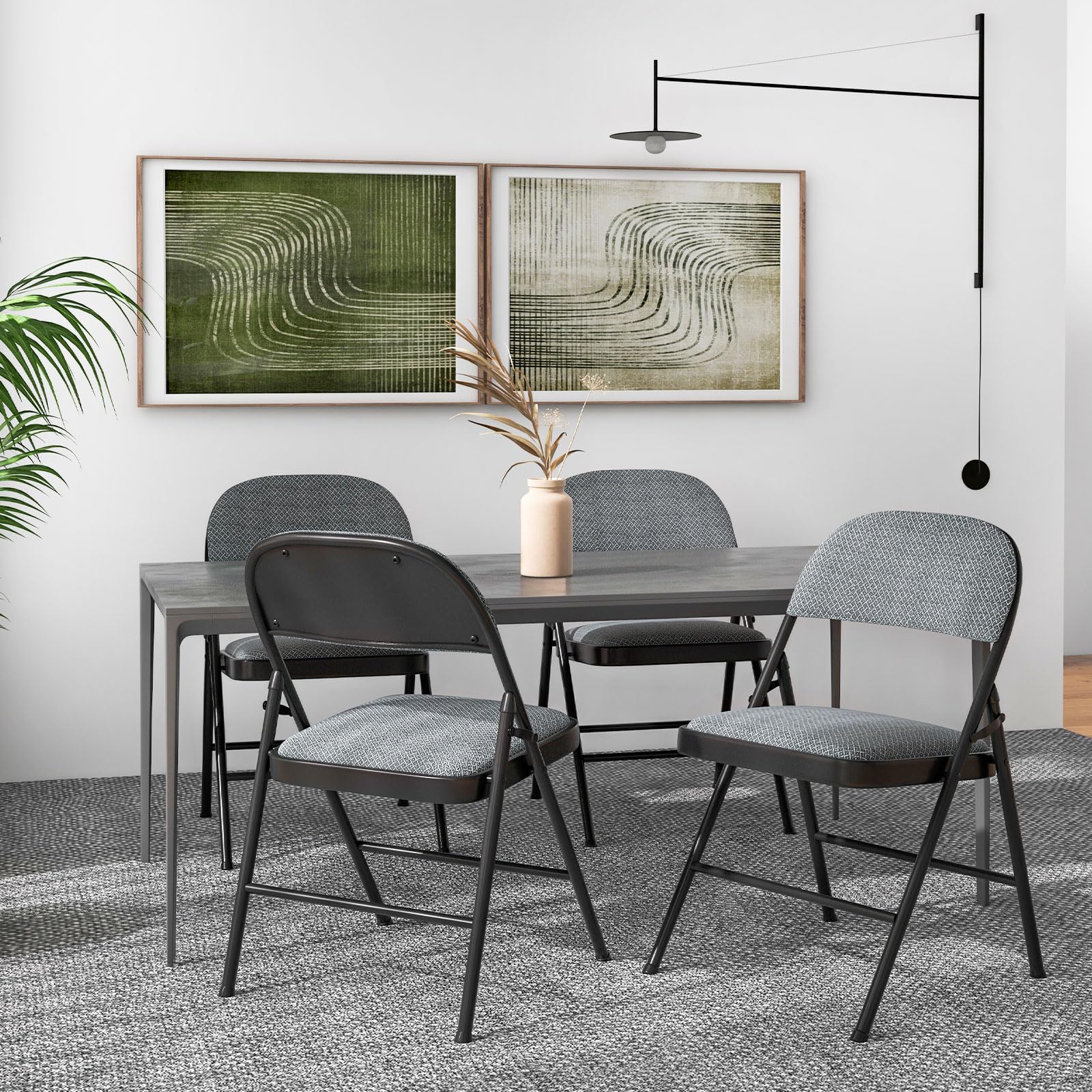 4 Pack Moccha Folding Chairs - Stackable Fabric Commercial Chairs with Sturdy Metal Frame, Lightweight Portable Foldable Chairs with Padded Seat - Perfect for Home, Office, Wedding, Party, Indoor & Outdoor Events (Gray)