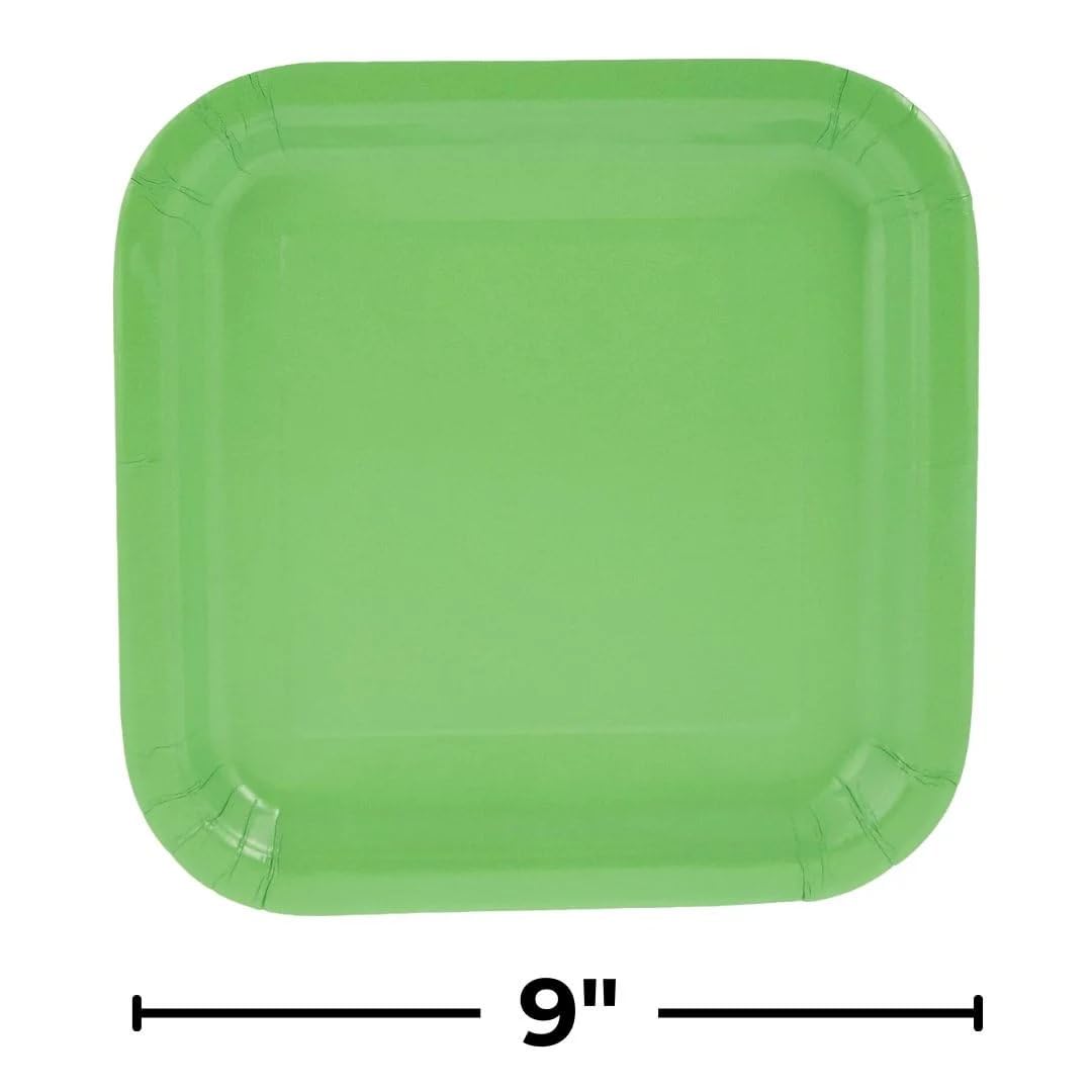 Eco-Friendly Lime Green Square Dinner Plates - 9 Inch (14 Pack) - Durable Disposable Plates for Birthday Parties, Weddings, Baby Showers & Outdoor Events - Perfect for Picnics, BBQs & Catering