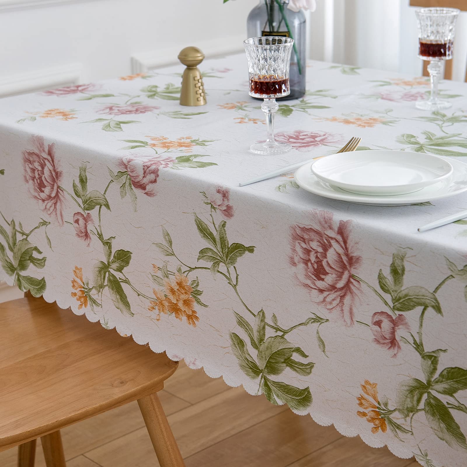 Premium Floral Vinyl Tablecloth Set - Waterproof Oilproof PVC Table Cover for Rectangle Tables (52