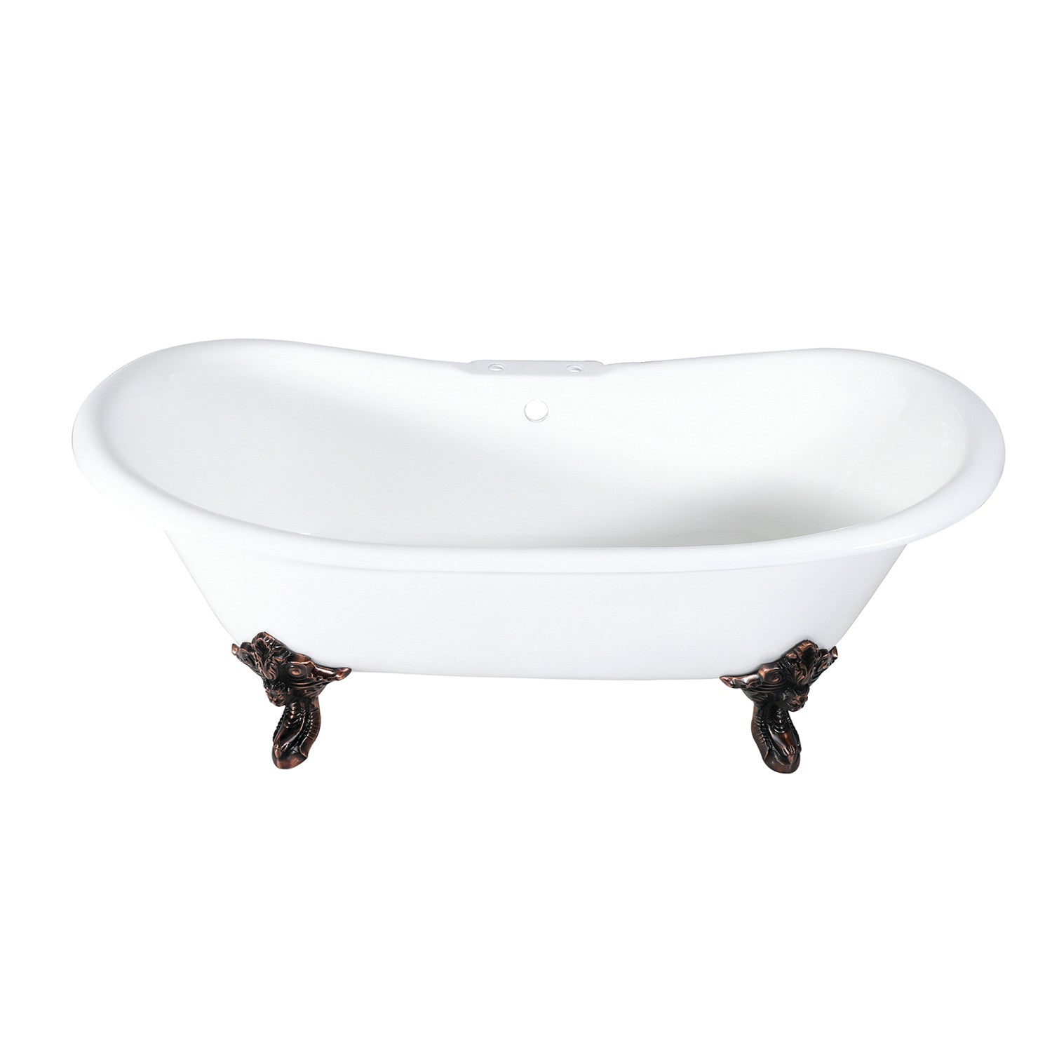 72 Inch White Cast Iron Clawfoot Bathtub - Oval Double Slipper Design with Oil Rubbed Bronze Faucet (7 Inch Drillings) | Vintage Bathroom Centerpiece for Luxury Spa Experience