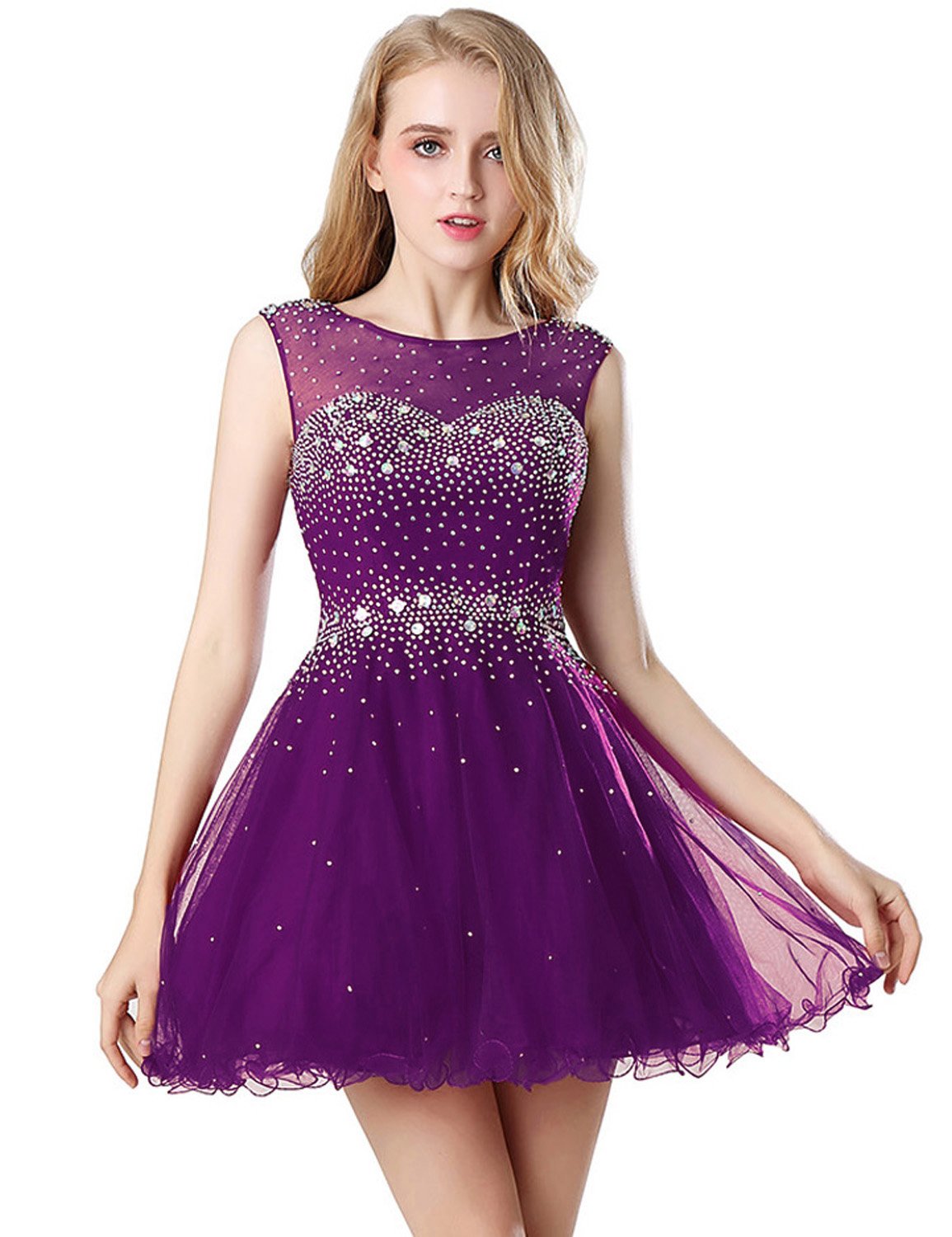 Belle House Women's Short Beaded Homecoming Dress for Juniors - A-Line Prom Ball Gown for Formal Dances, Parties & Special Occasions