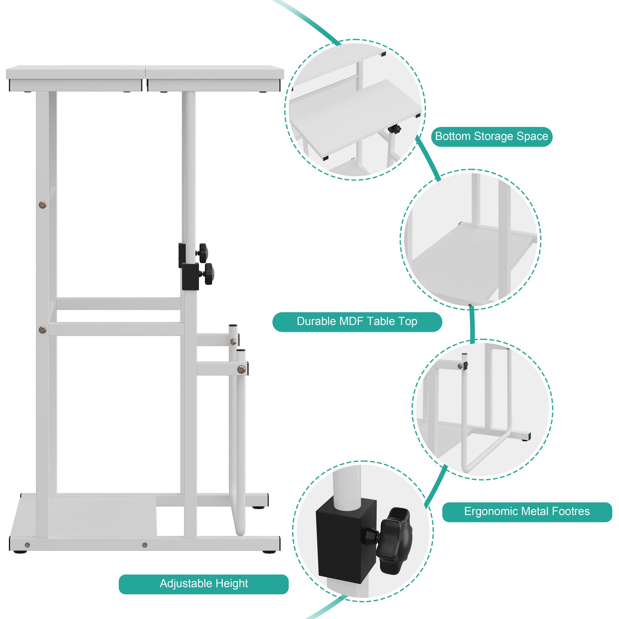 Shintenchi Adjustable Height Rolling Laptop Cart - Portable Mobile Podium Stand with Swivel Top & Edge Stopper, Brown - Ideal for Home Office, Classroom, and Conference Room Use